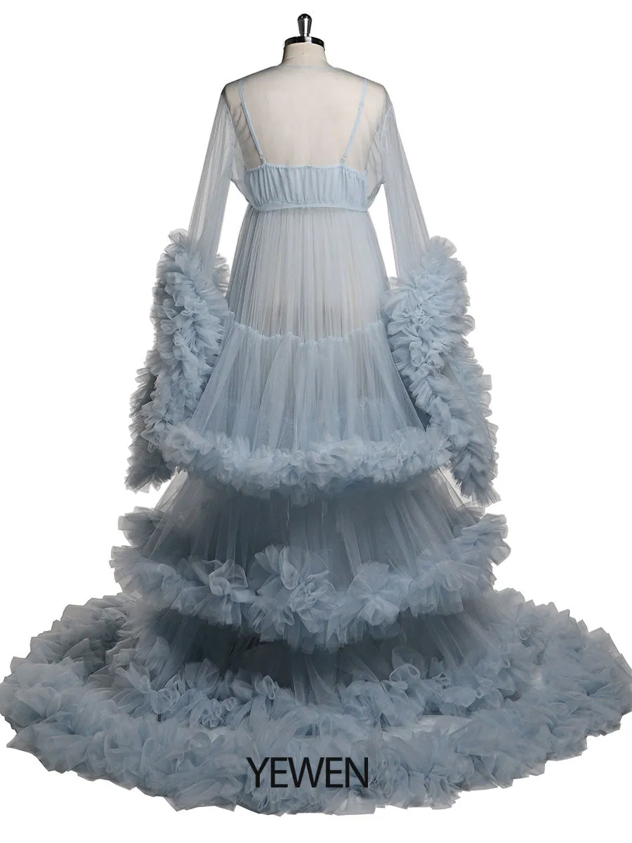 Tulle V Neck Maternity Photoshoot Dress Removable Shawl Baby Shower Dress Robe for Photoshoot YW220704