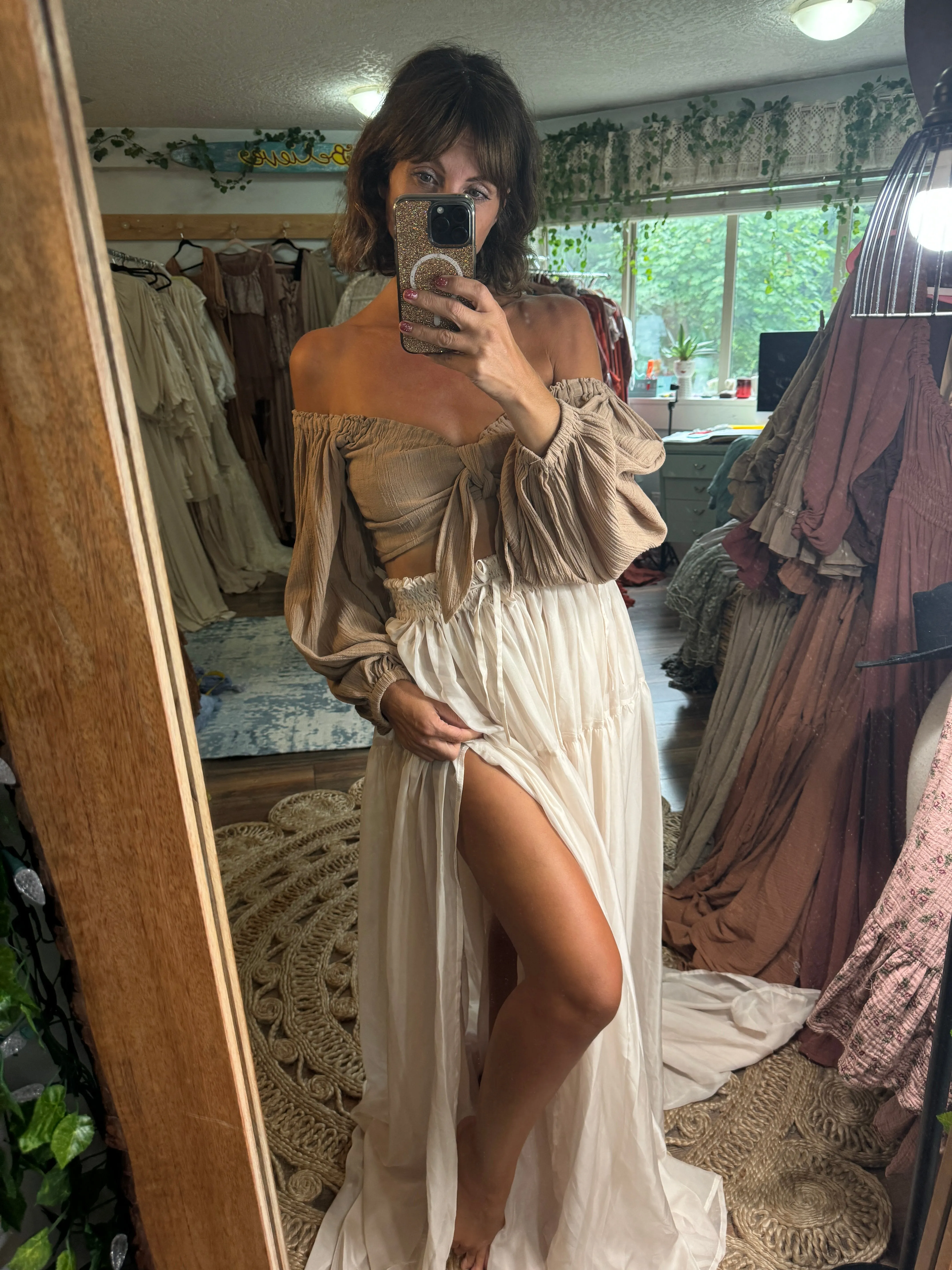 Two tops one sheer chiffon skirt