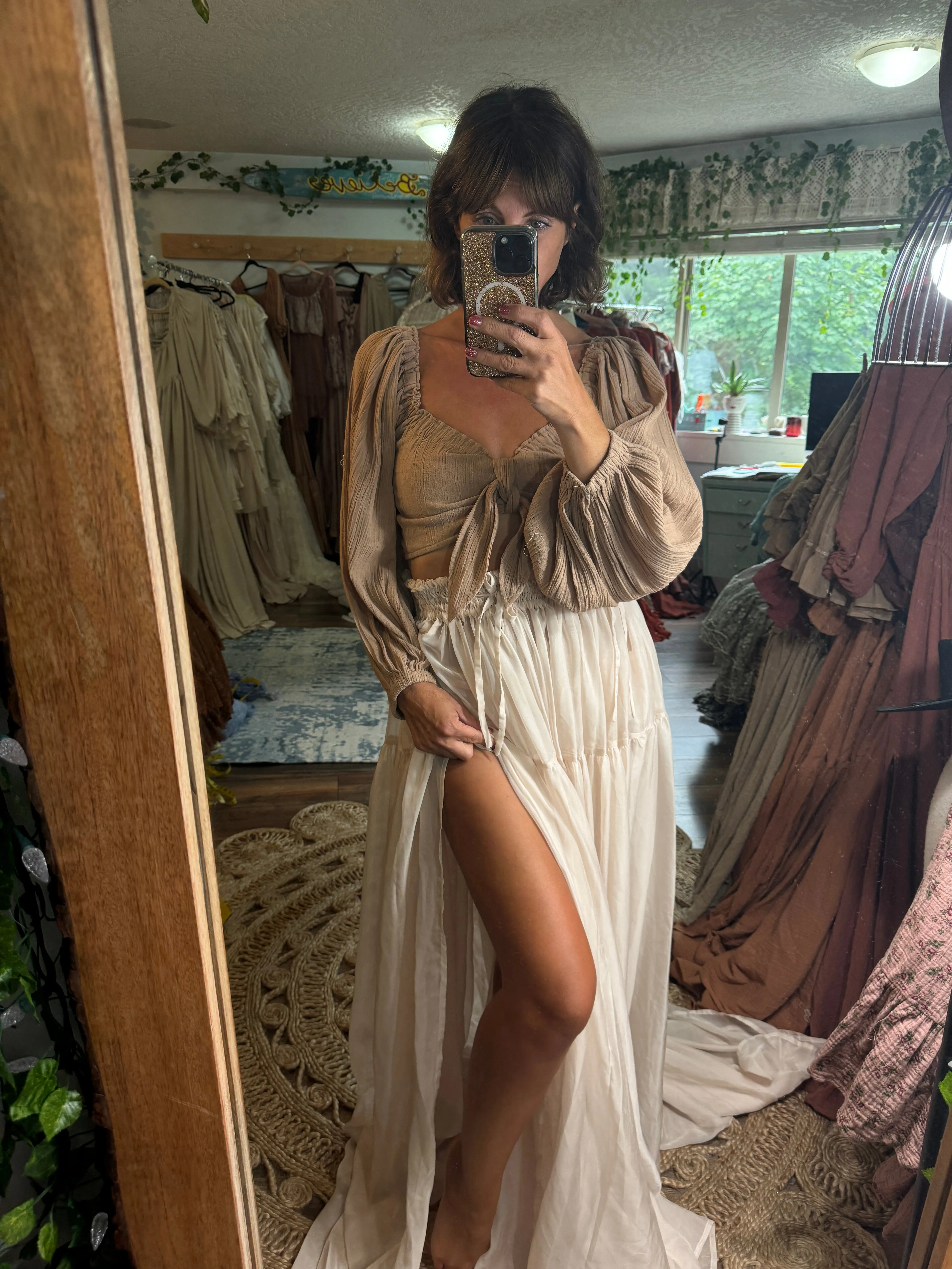 Two tops one sheer chiffon skirt