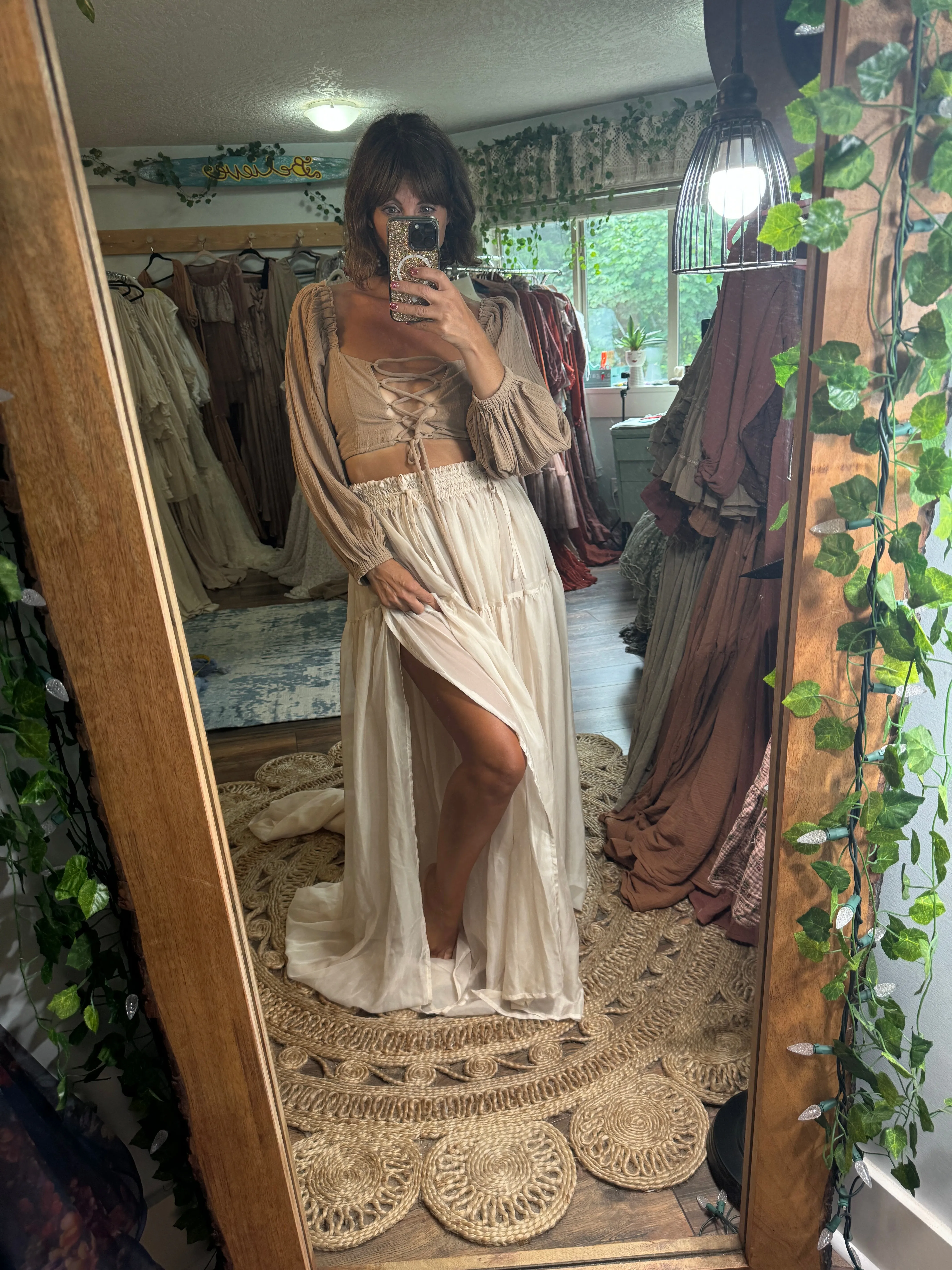 Two tops one sheer chiffon skirt