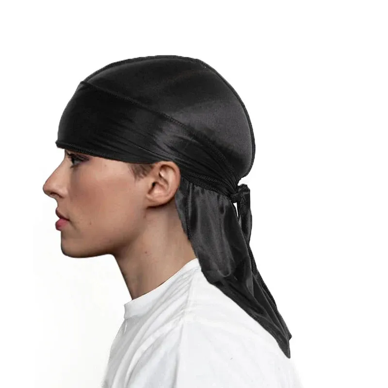 Unisex Adult Long Tail Satin Doo Rag Durag Bandanas Cap Pirate Hat Turban Men Hip Hop Headband Biker Headwrap Women Headwear