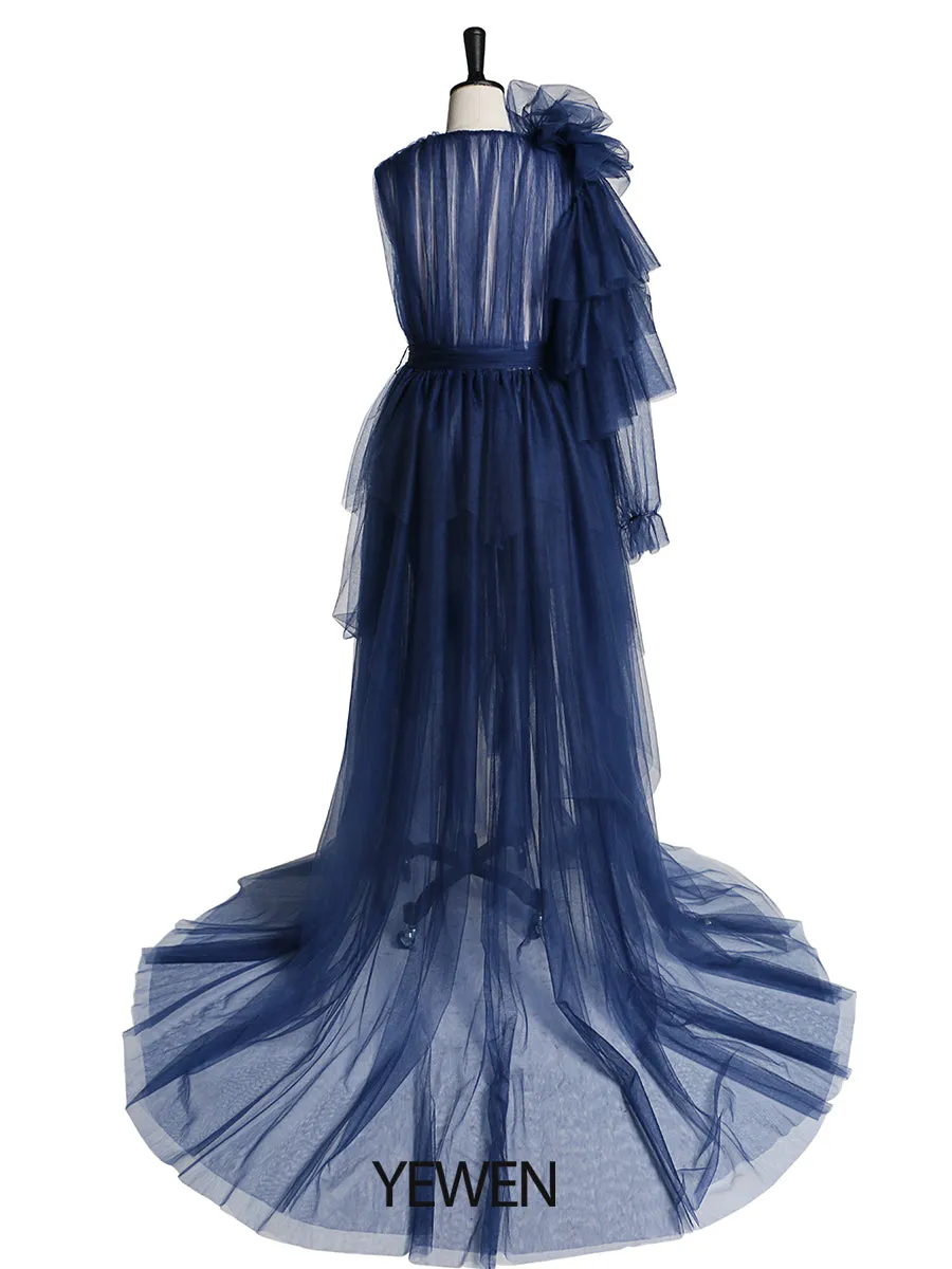 V Neck Maxi Prom Dress Flower One Shoulder Maternity Dress for Babyshower