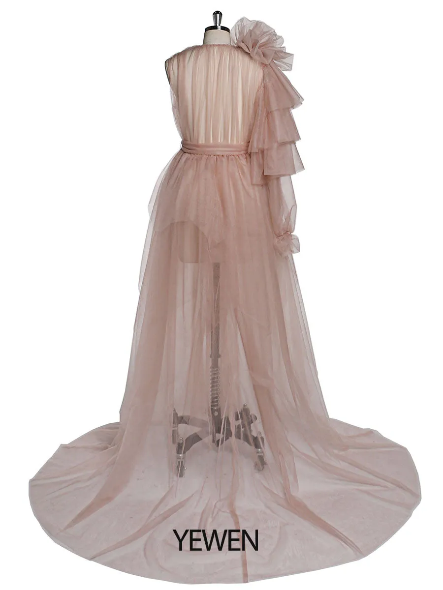 V Neck Maxi Prom Dress Flower One Shoulder Maternity Dress for Babyshower
