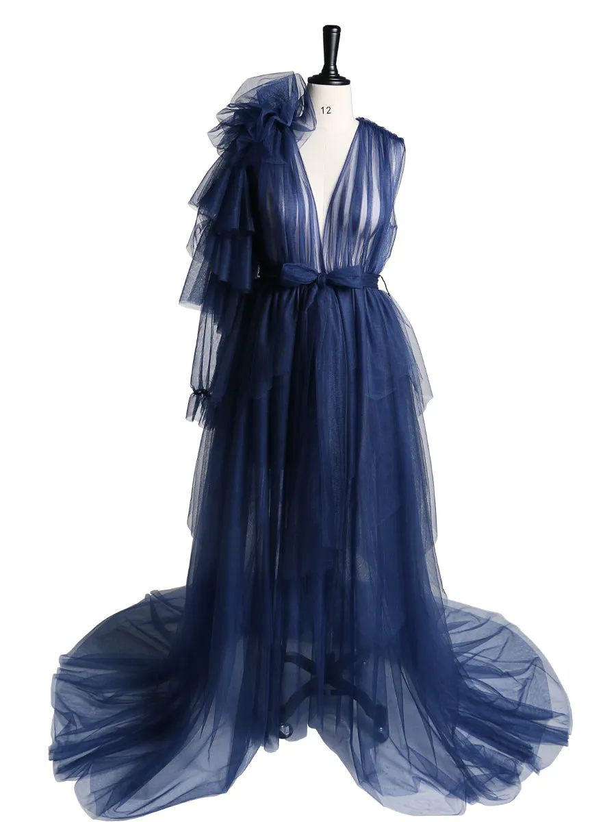 V Neck Maxi Prom Dress Flower One Shoulder Maternity Dress for Babyshower