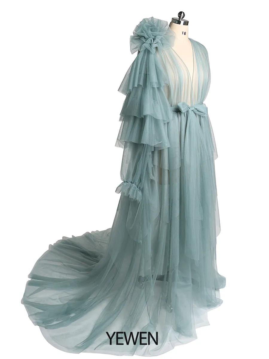 V Neck Maxi Prom Dress Flower One Shoulder Maternity Dress for Babyshower