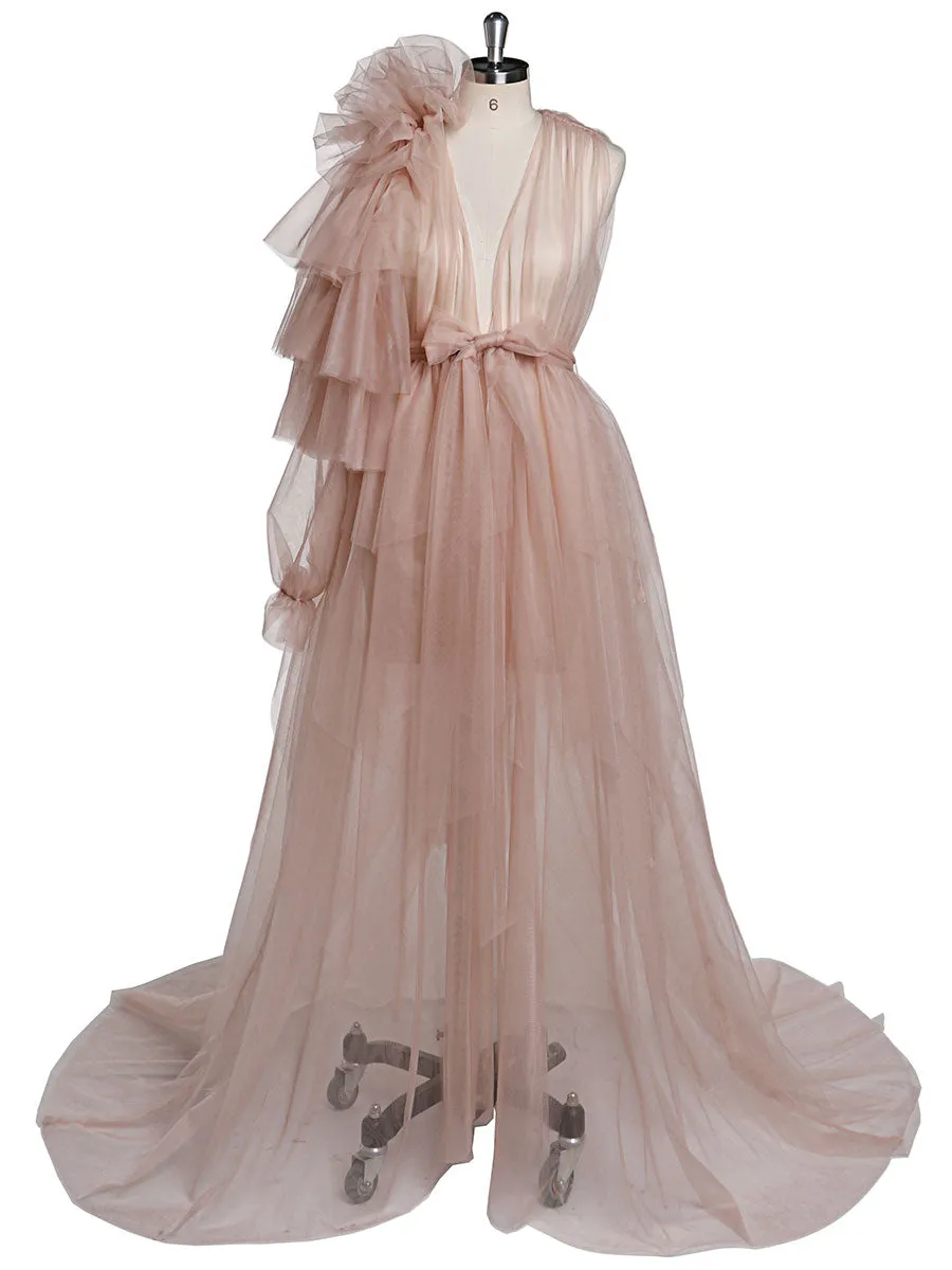 V Neck Maxi Prom Dress Flower One Shoulder Maternity Dress for Babyshower