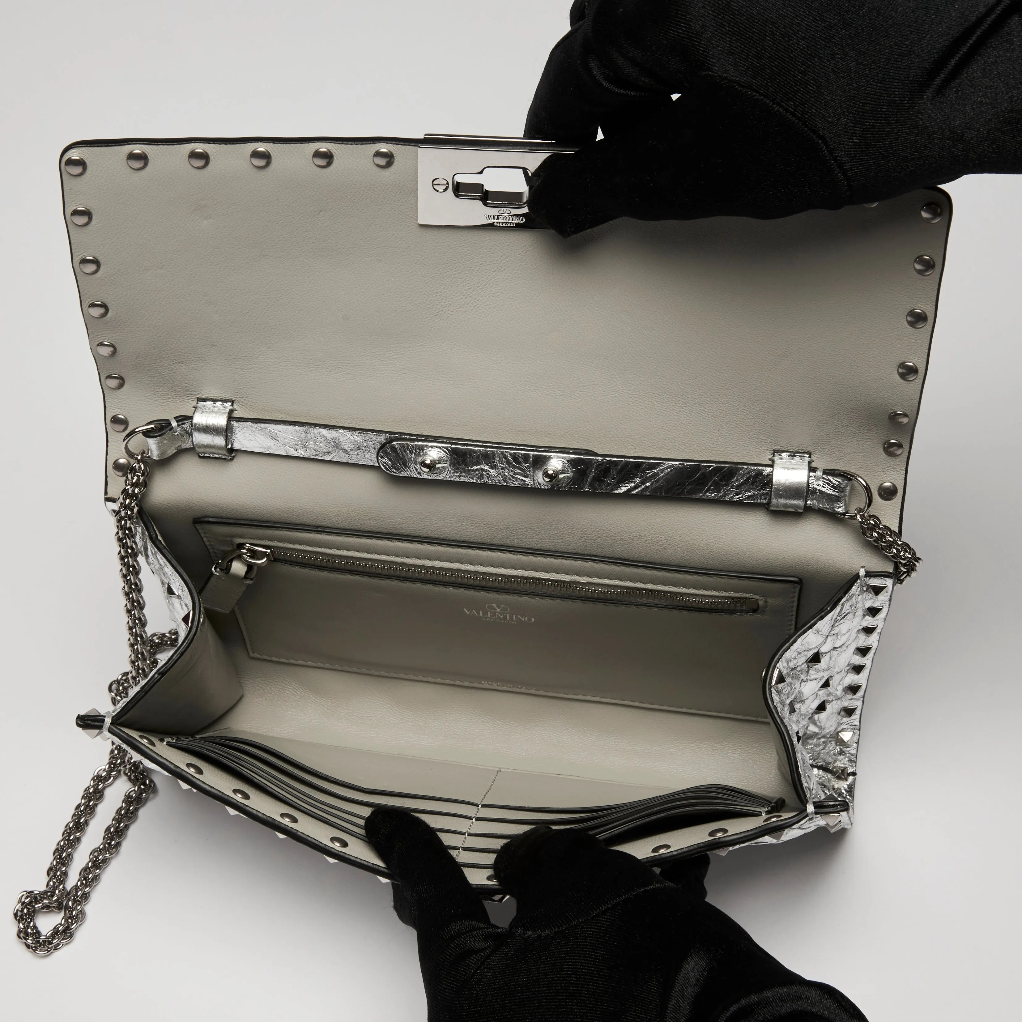 Valentino Aged Metallic Leather RockStud Spike Flap Bag