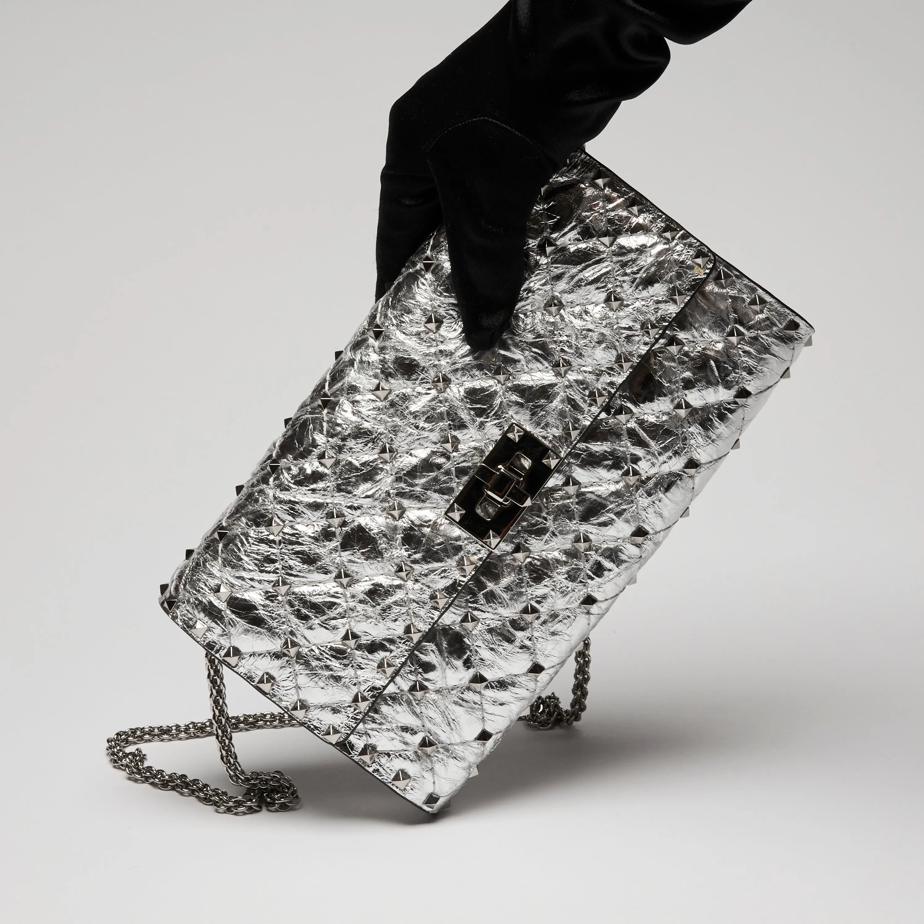 Valentino Aged Metallic Leather RockStud Spike Flap Bag