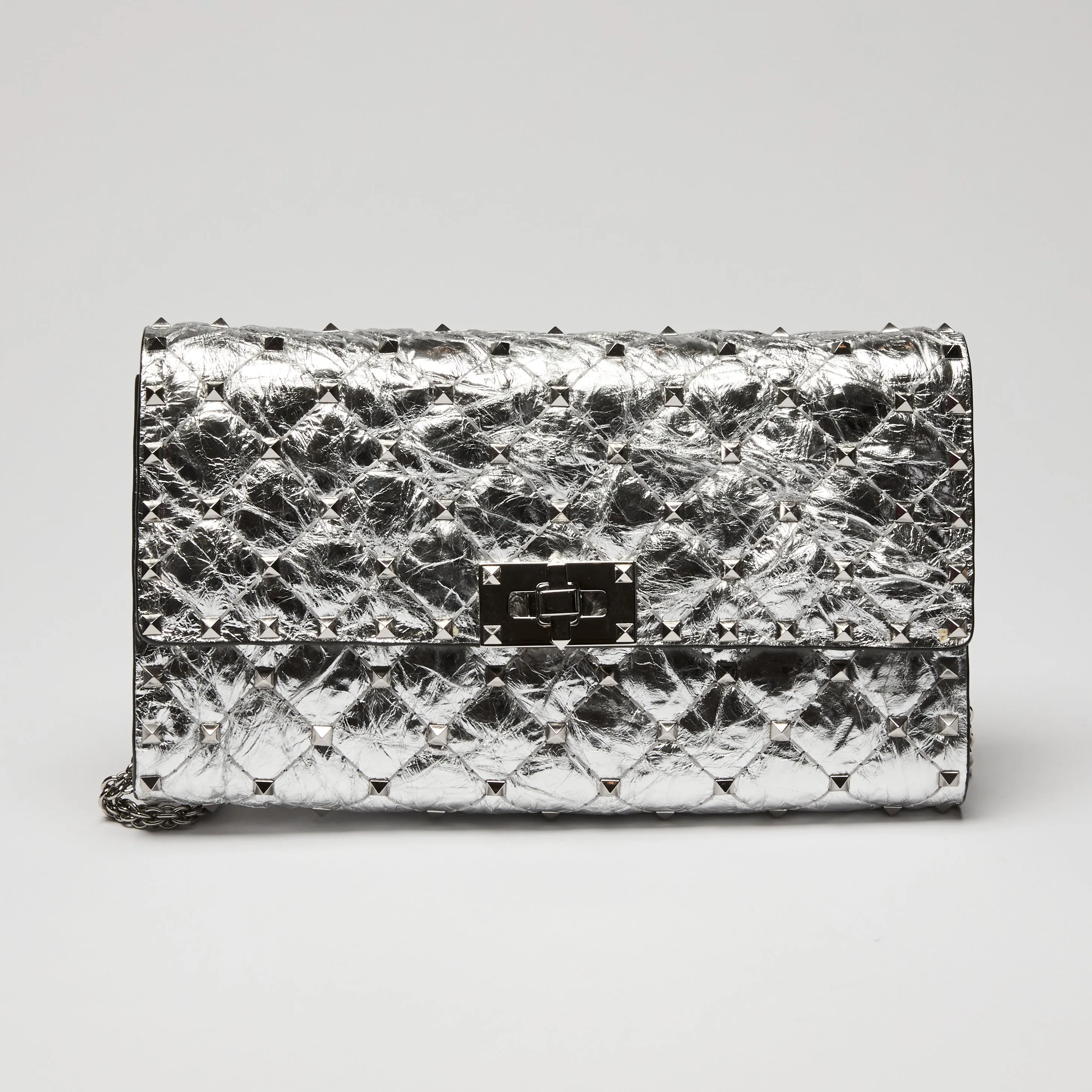Valentino Aged Metallic Leather RockStud Spike Flap Bag