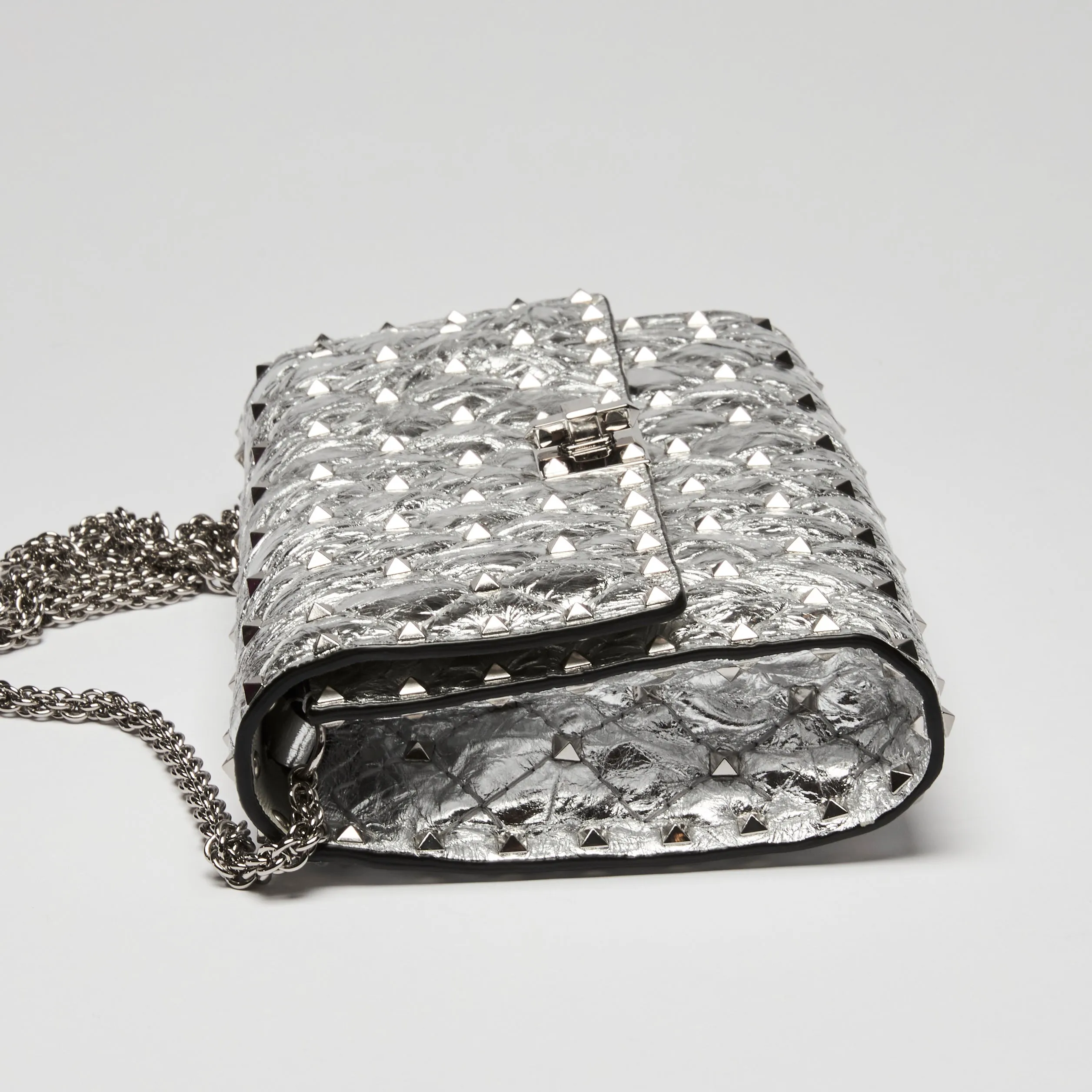 Valentino Aged Metallic Leather RockStud Spike Flap Bag