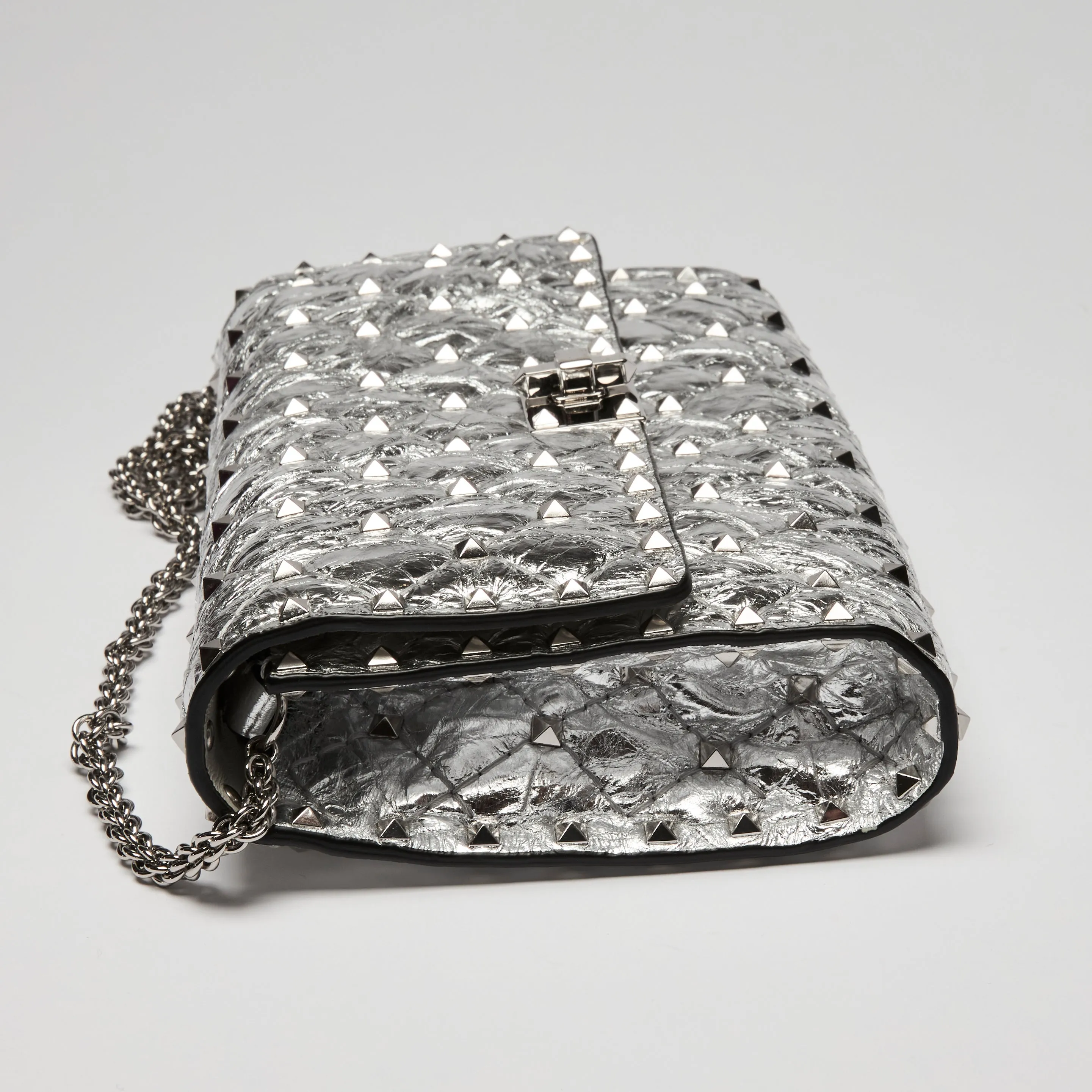Valentino Aged Metallic Leather RockStud Spike Flap Bag
