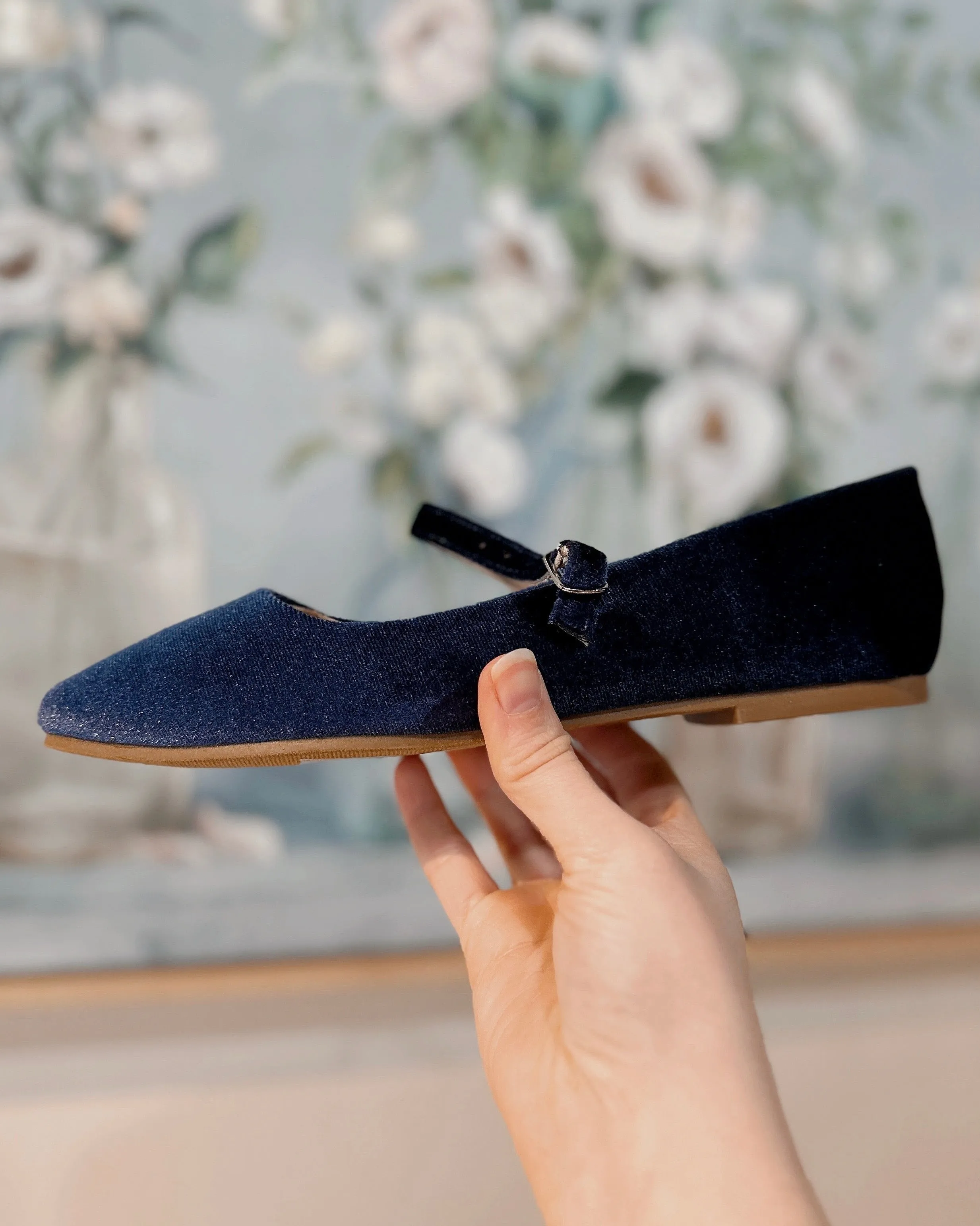 Velvet Ballet Flats in Blue