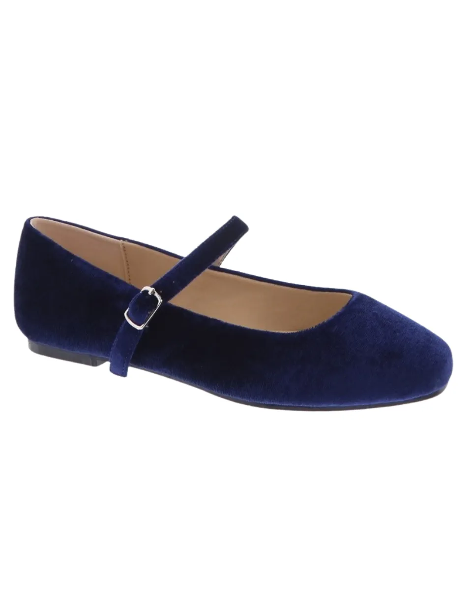 Velvet Ballet Flats in Blue