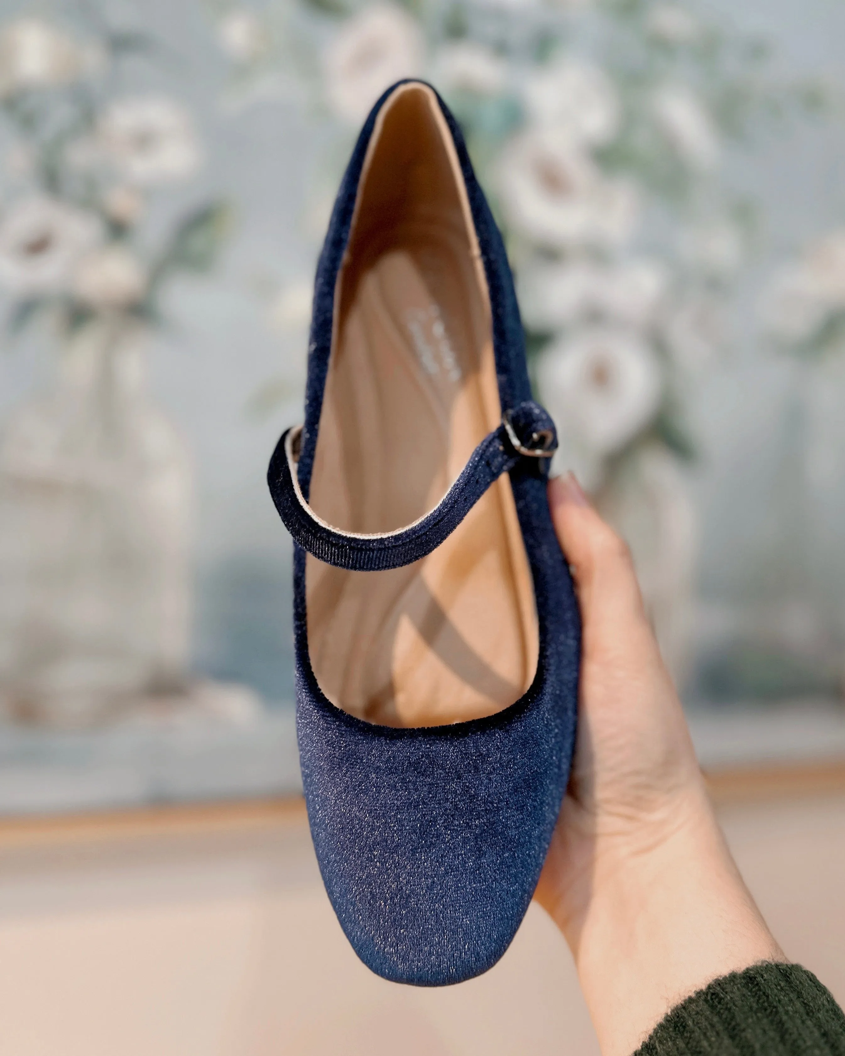 Velvet Ballet Flats in Blue
