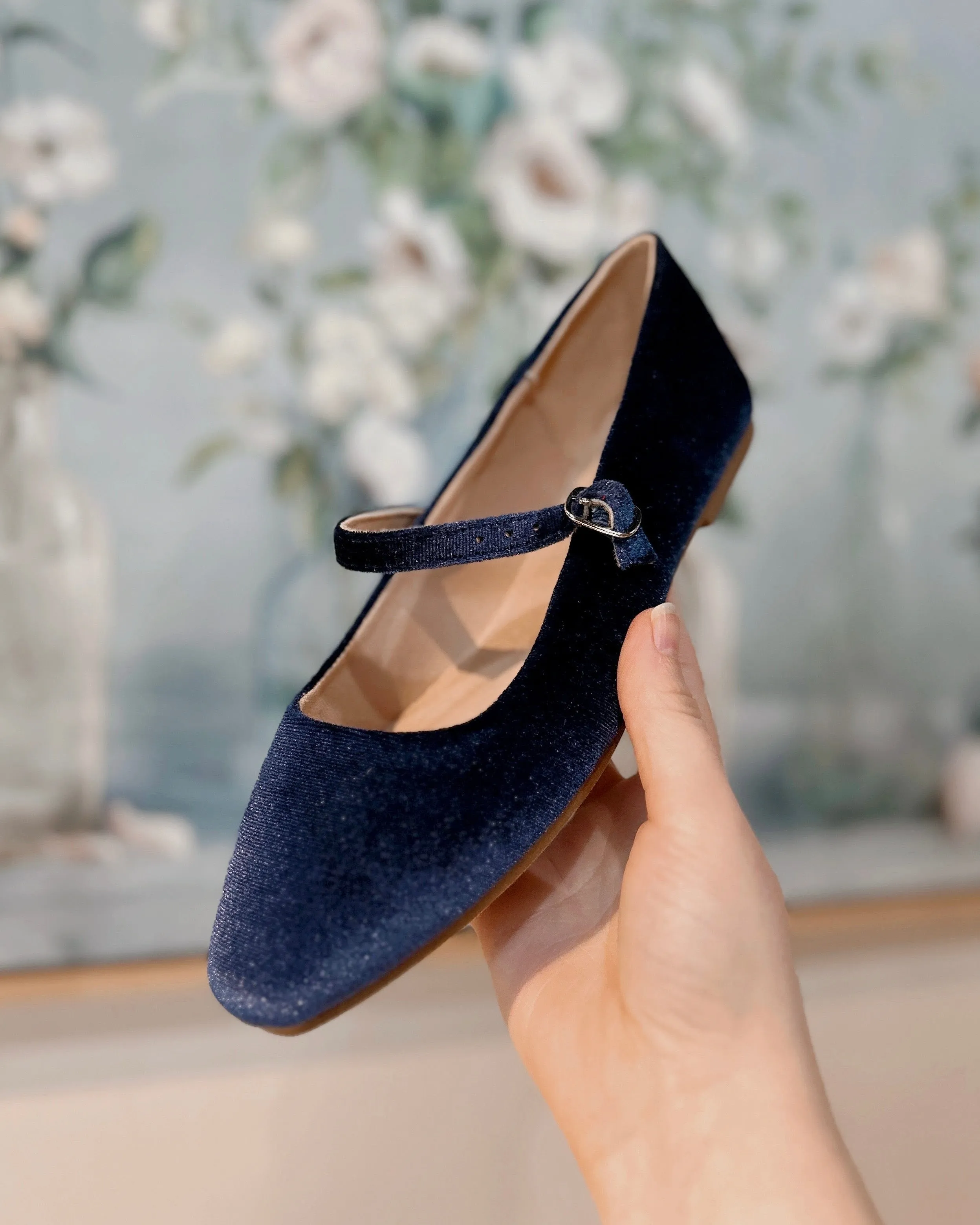 Velvet Ballet Flats in Blue