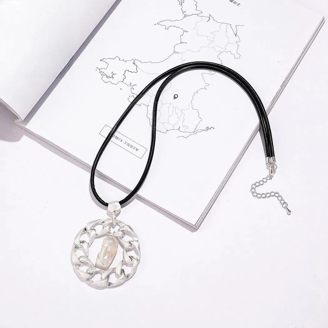 Vintage Big Hollow Round Long Chains Necklace Goth Jewelry for Women