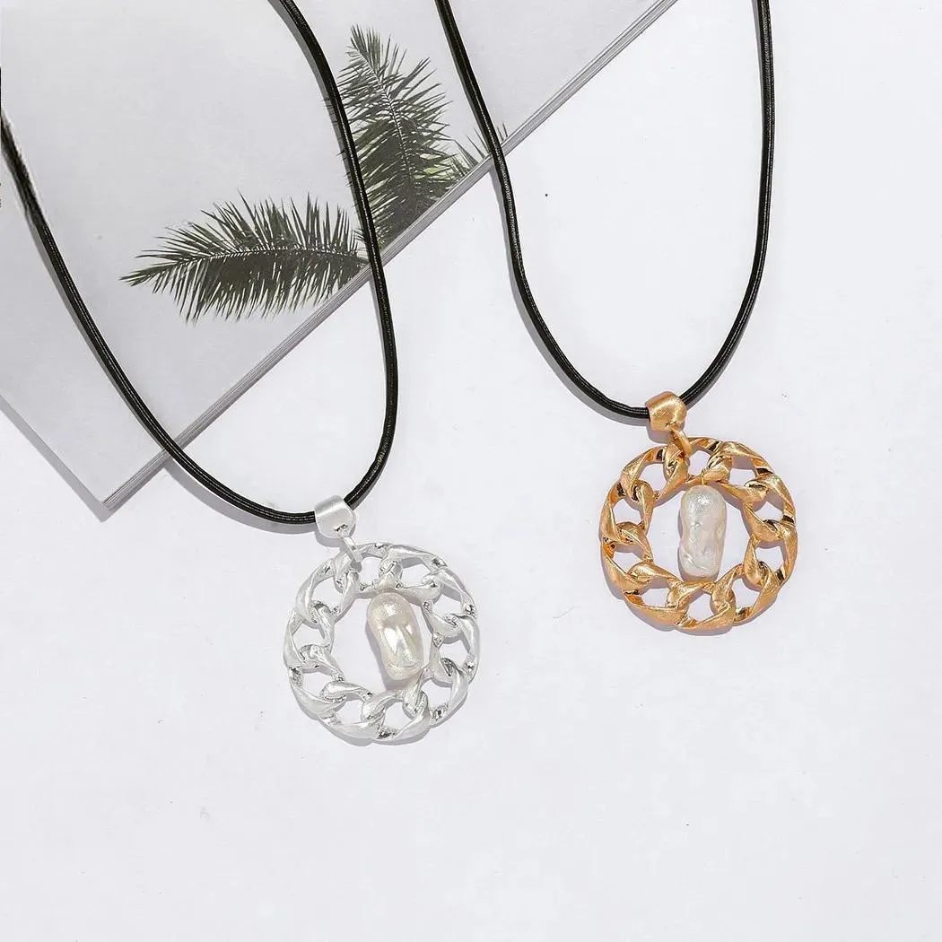 Vintage Big Hollow Round Long Chains Necklace Goth Jewelry for Women