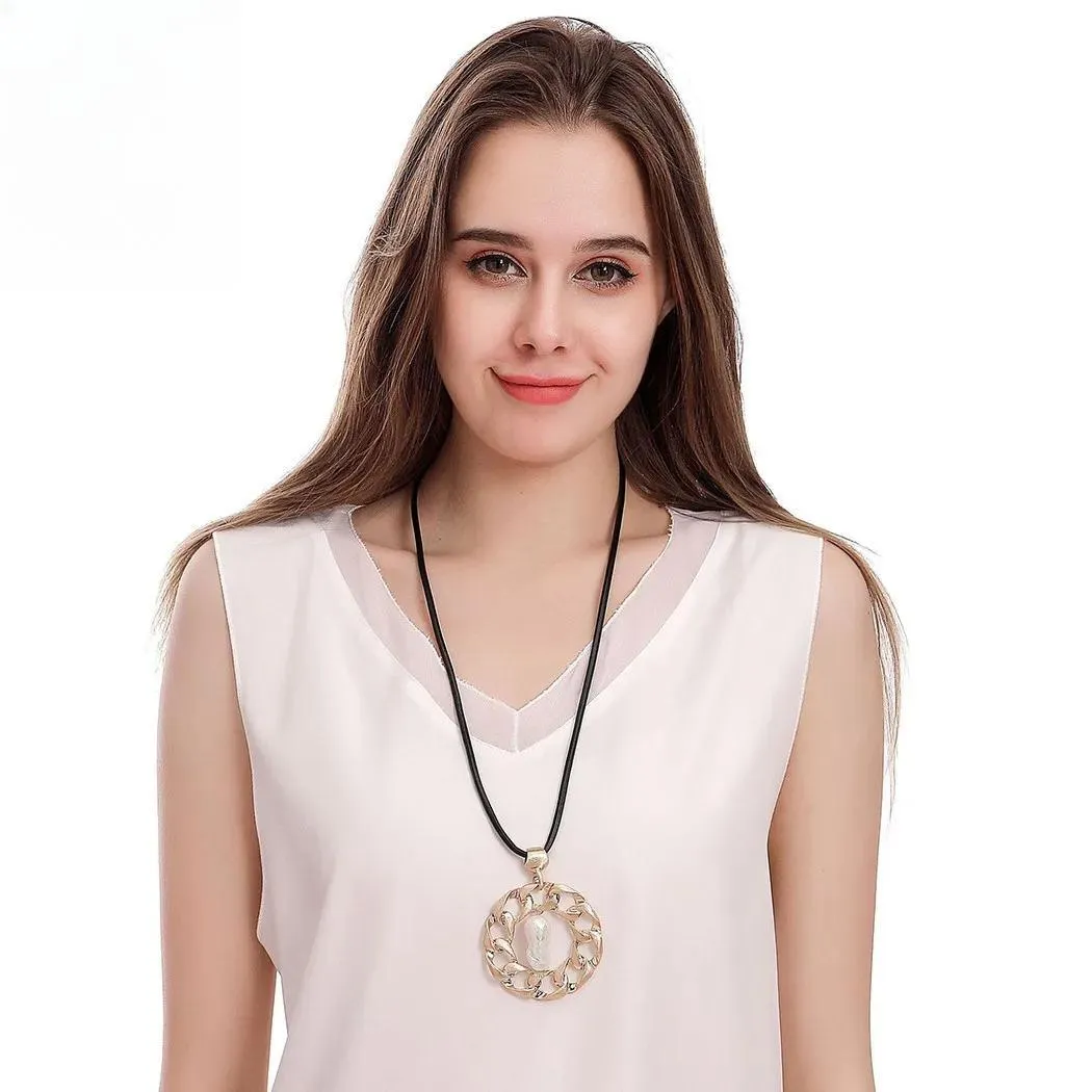Vintage Big Hollow Round Long Chains Necklace Goth Jewelry for Women