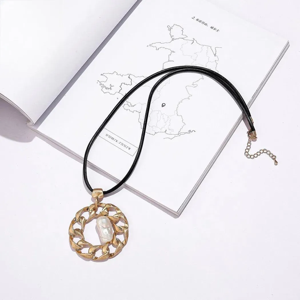 Vintage Big Hollow Round Long Chains Necklace Goth Jewelry for Women