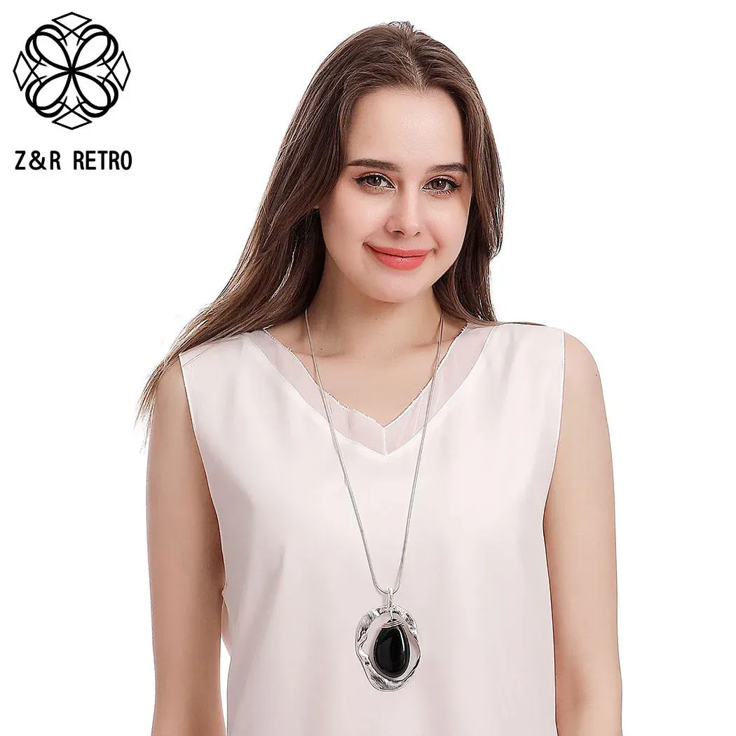 Vintage Statement Collar Chain Geometry Necklace with Stone Bead Valentines Day Pendant
