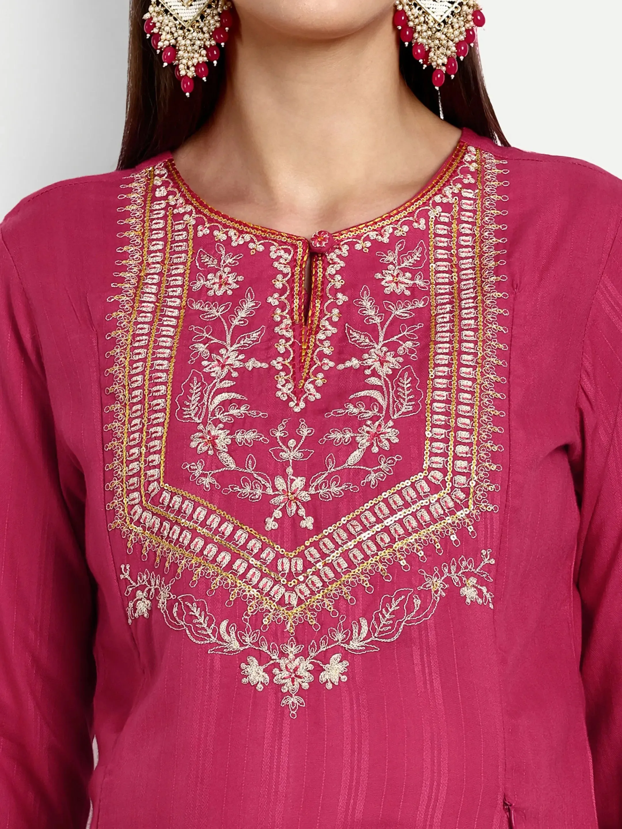 Viscose Rayon Embroided Kurta With Trouser And Dupatta For Feeding And Maternity