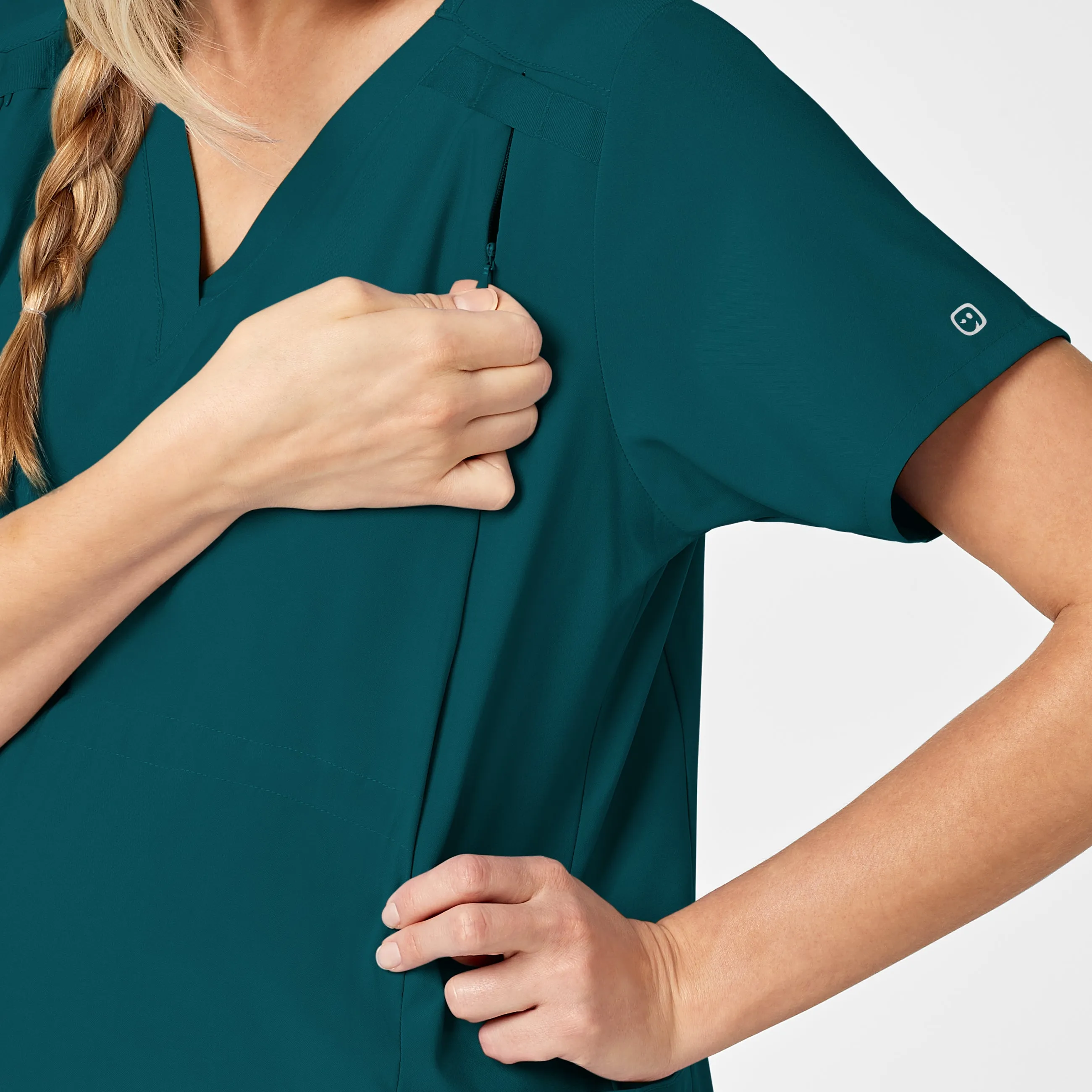 W123 4555 Maternity V-Neck Scrub Top Caribbean Blue