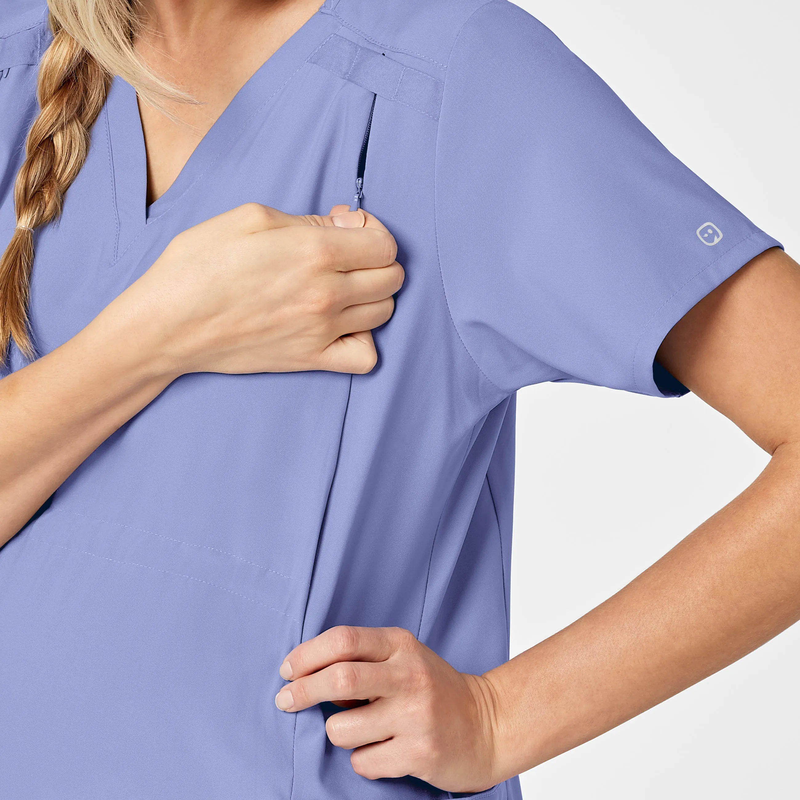 W123 4555 Maternity V-Neck Scrub Top Ceil Blue