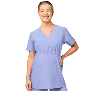 W123 4555 Maternity V-Neck Scrub Top Ceil Blue