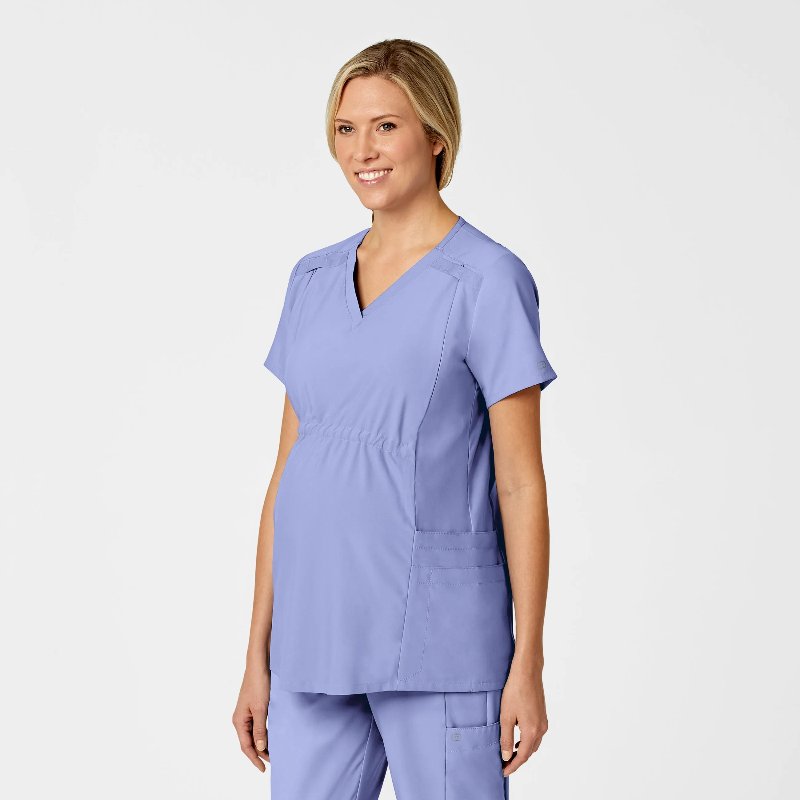 W123 4555 Maternity V-Neck Scrub Top Ceil Blue