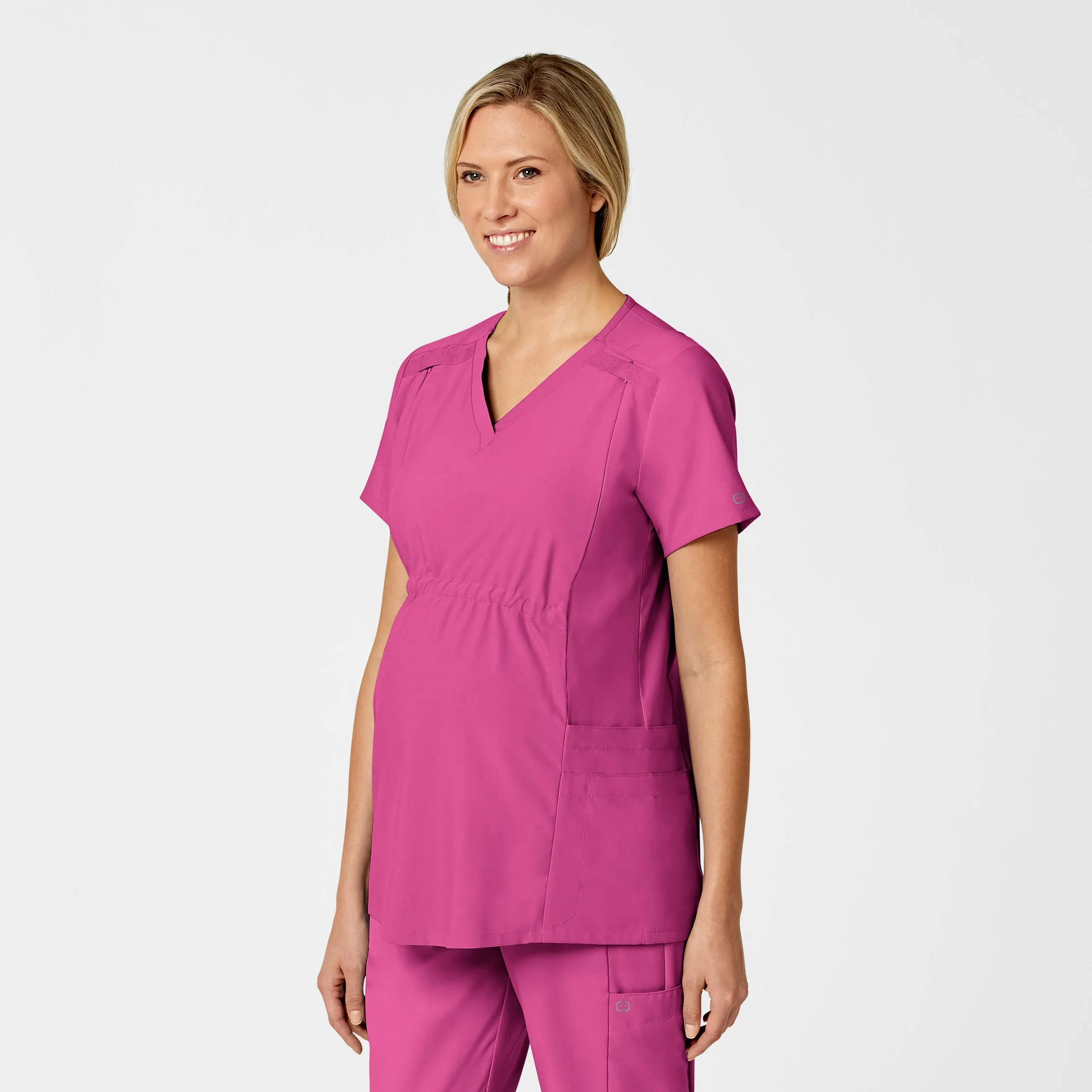 W123 4555 Maternity V-Neck Scrub Top Hot Pink