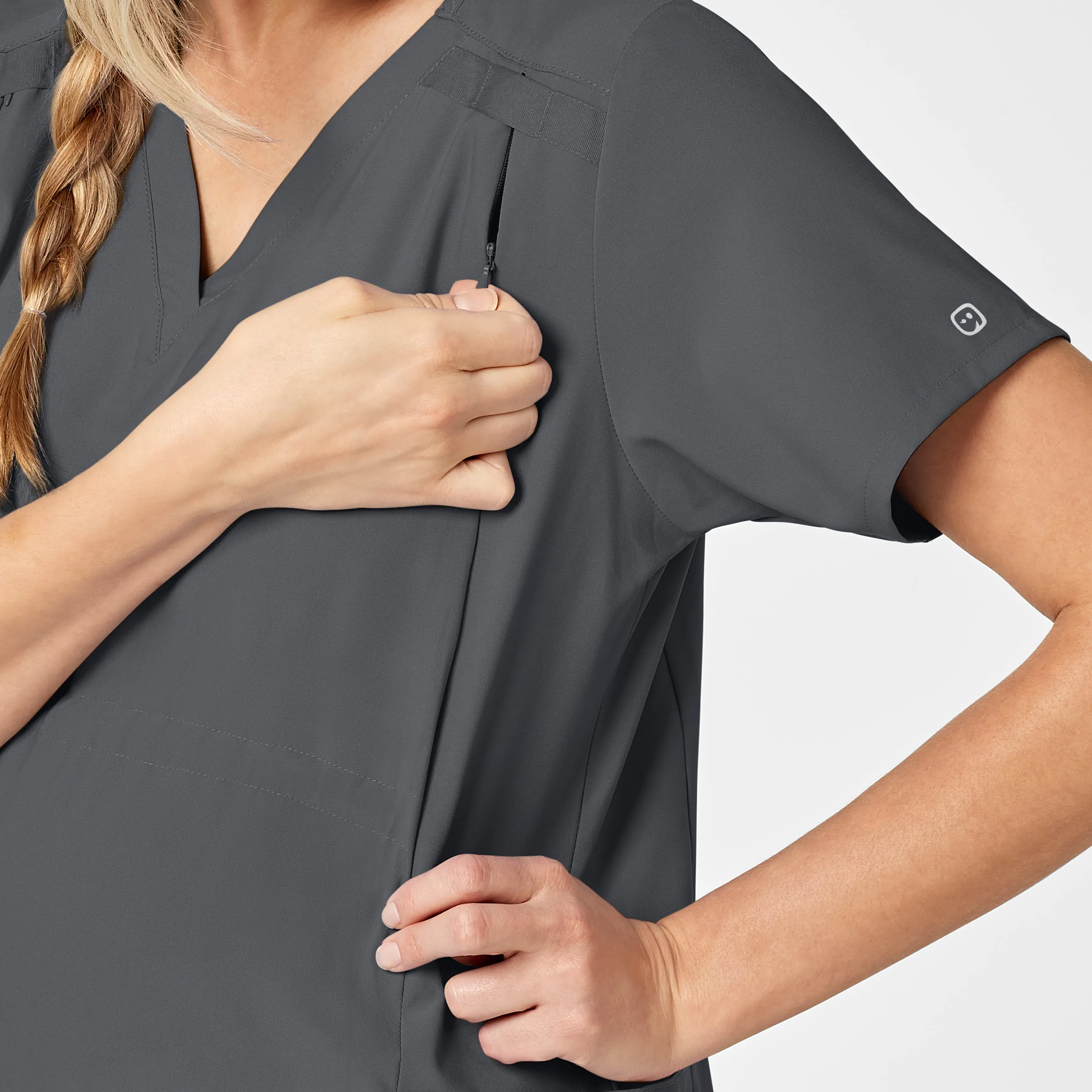 W123 4555 Maternity V-Neck Scrub Top Pewter