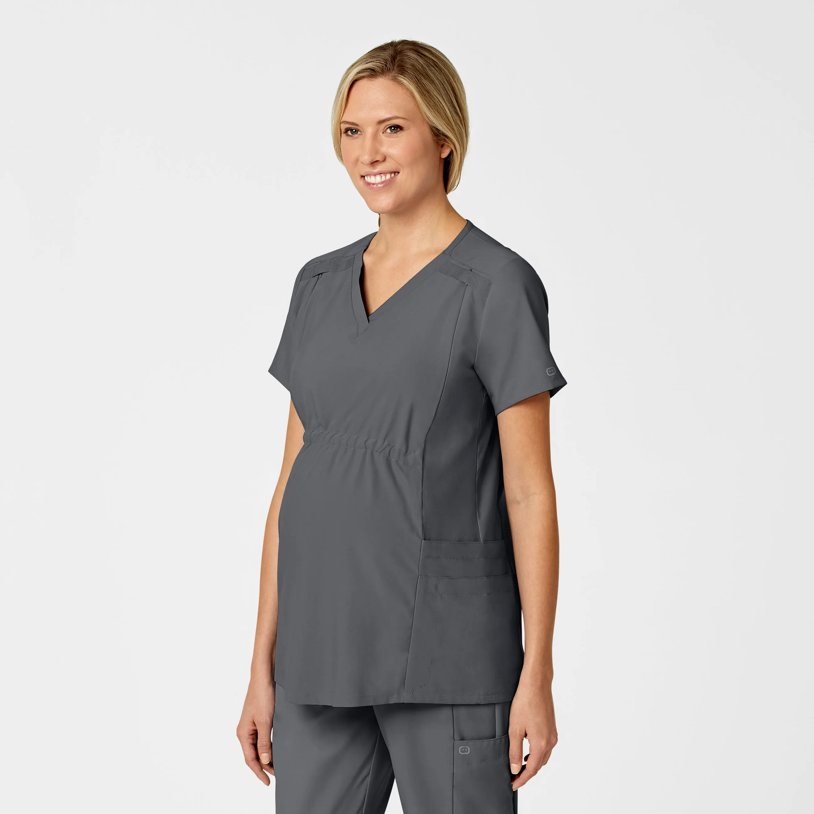 W123 4555 Maternity V-Neck Scrub Top Pewter