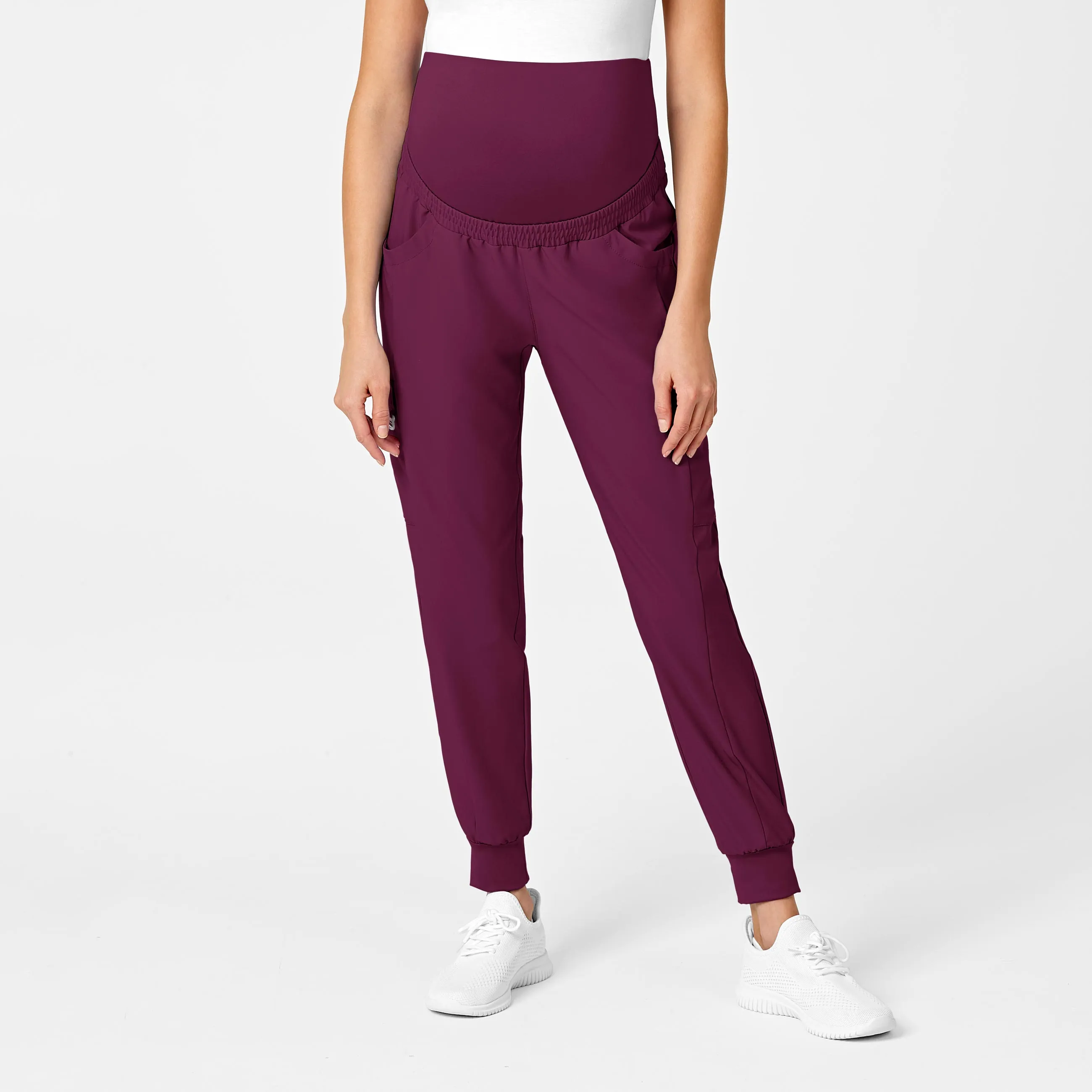 W123 5455 Maternity Jogger Scrub Pants Wine