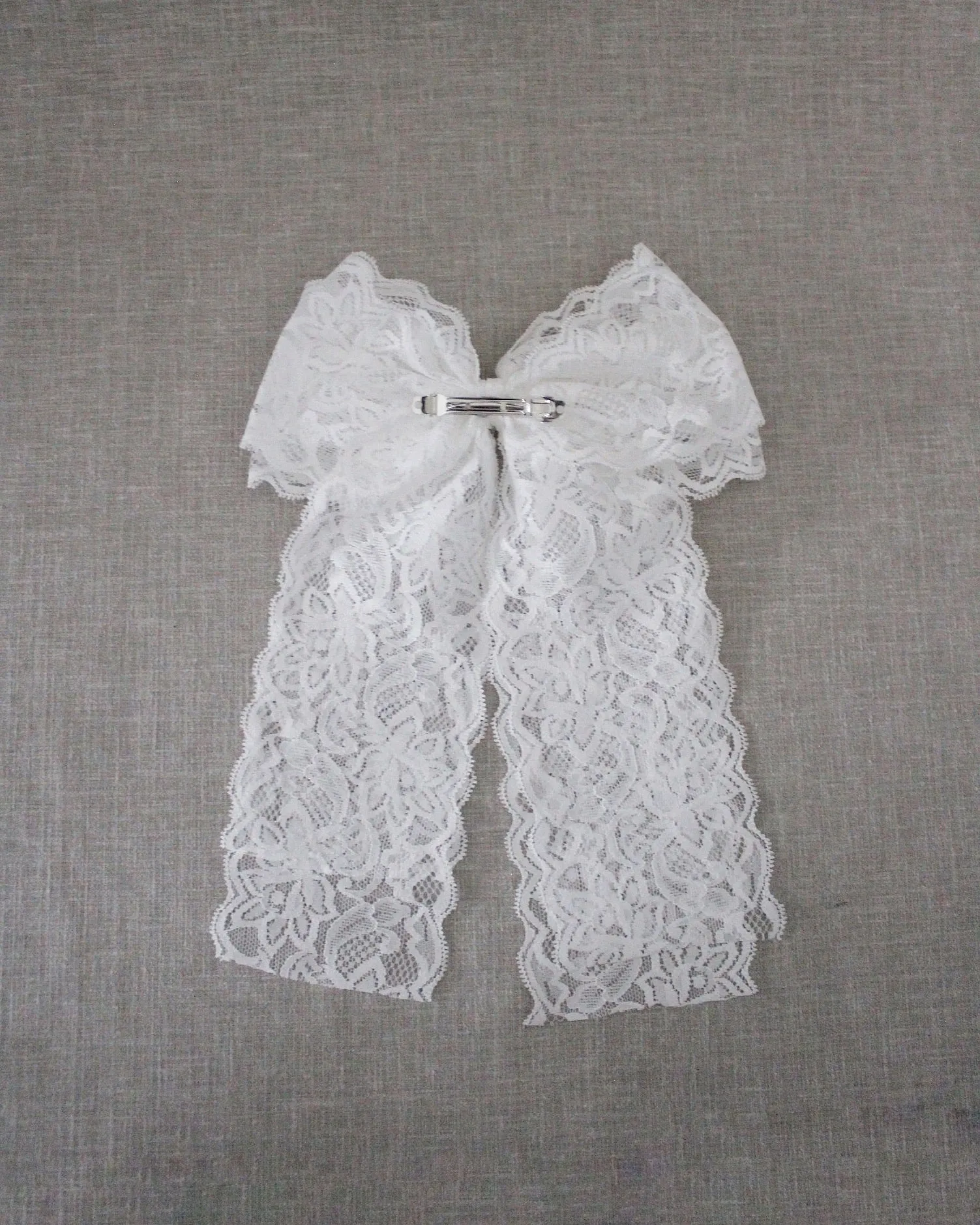 White Oversized Vintage Lace Bow Hair Barrette for Girls