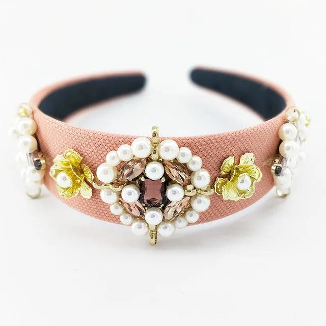 Wide Headband Full Rhinestone Handmade Red Crystal Velvet Wedding Hair Jewelry