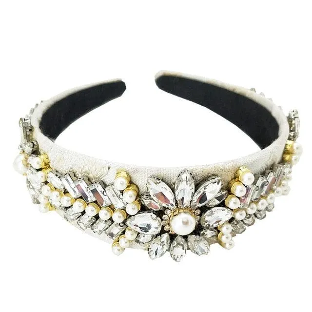 Wide Headband Full Rhinestone Handmade Red Crystal Velvet Wedding Hair Jewelry