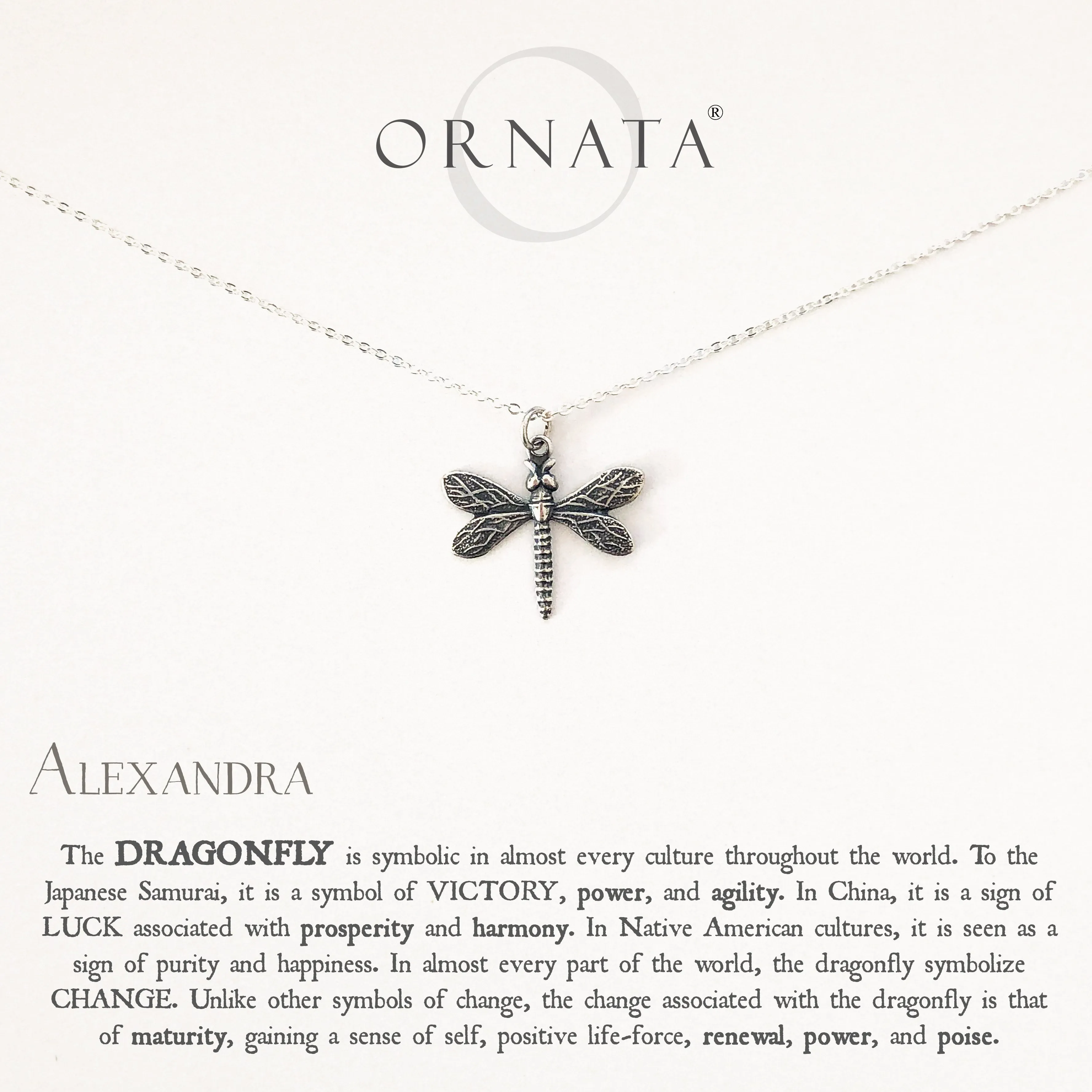“Wisdom, Luck, & Victory” Dragonfly Sterling Silver and Silver Plated Necklace | Small