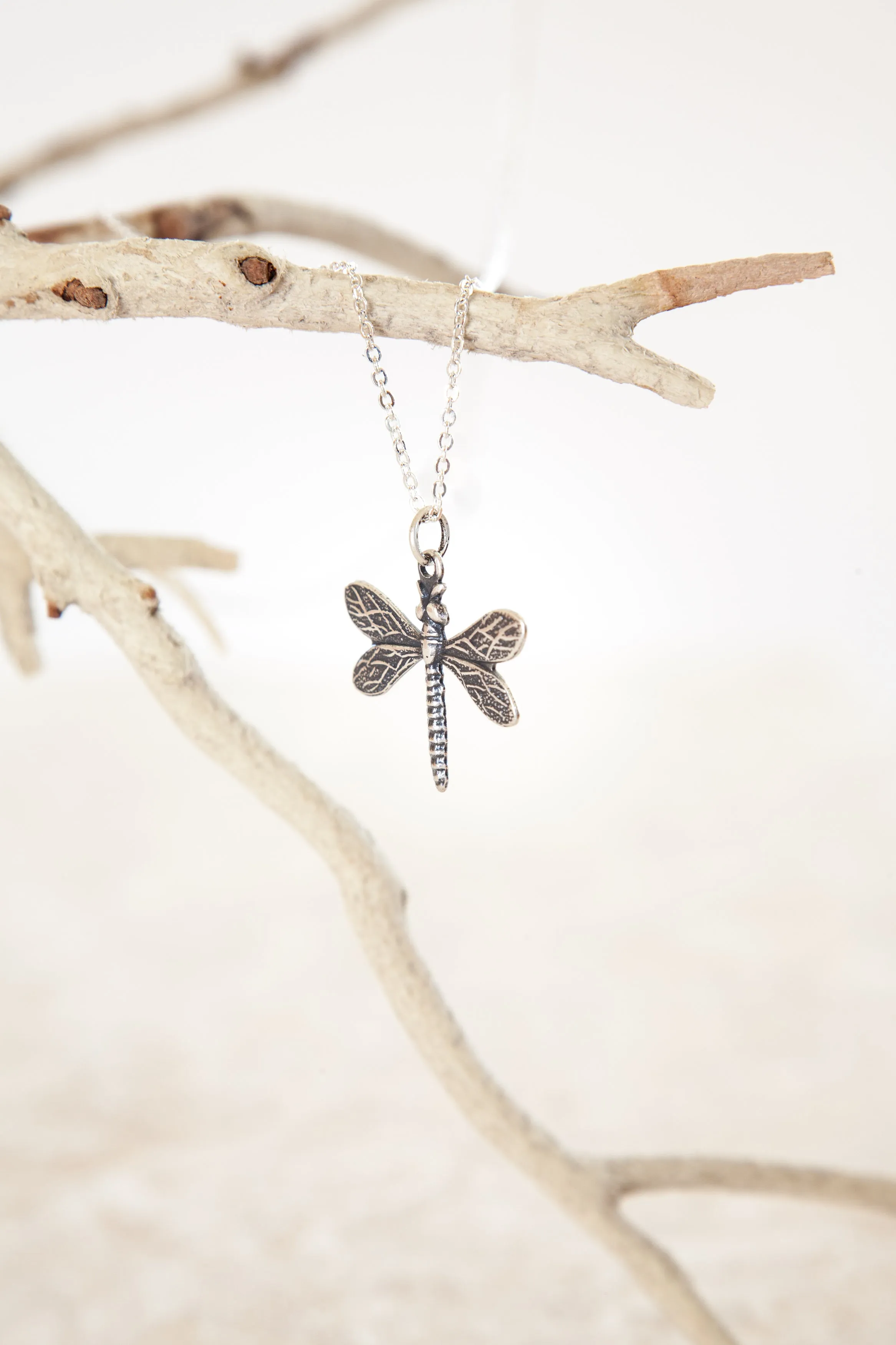 “Wisdom, Luck, & Victory” Dragonfly Sterling Silver and Silver Plated Necklace | Small