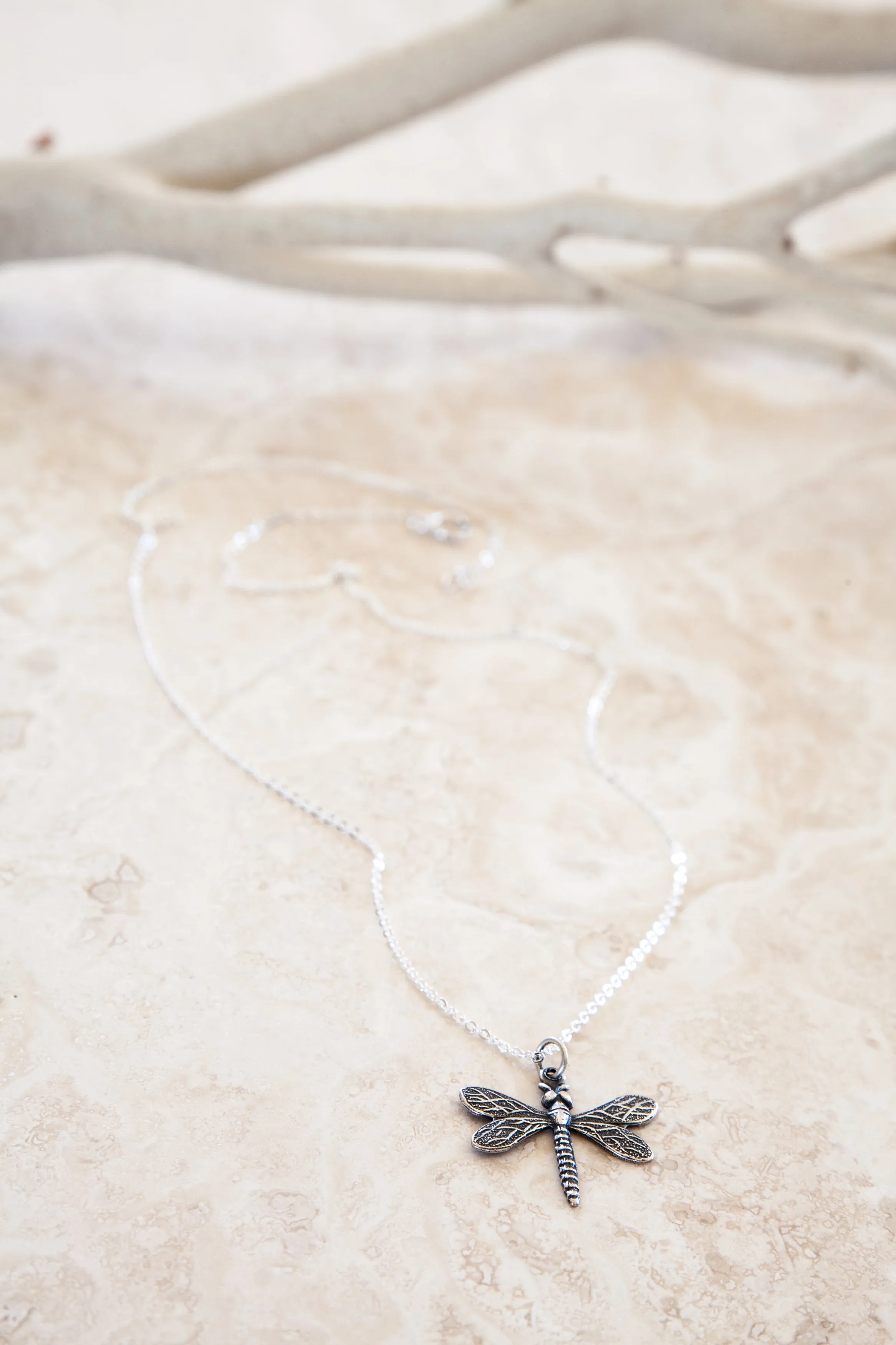 “Wisdom, Luck, & Victory” Dragonfly Sterling Silver and Silver Plated Necklace | Small