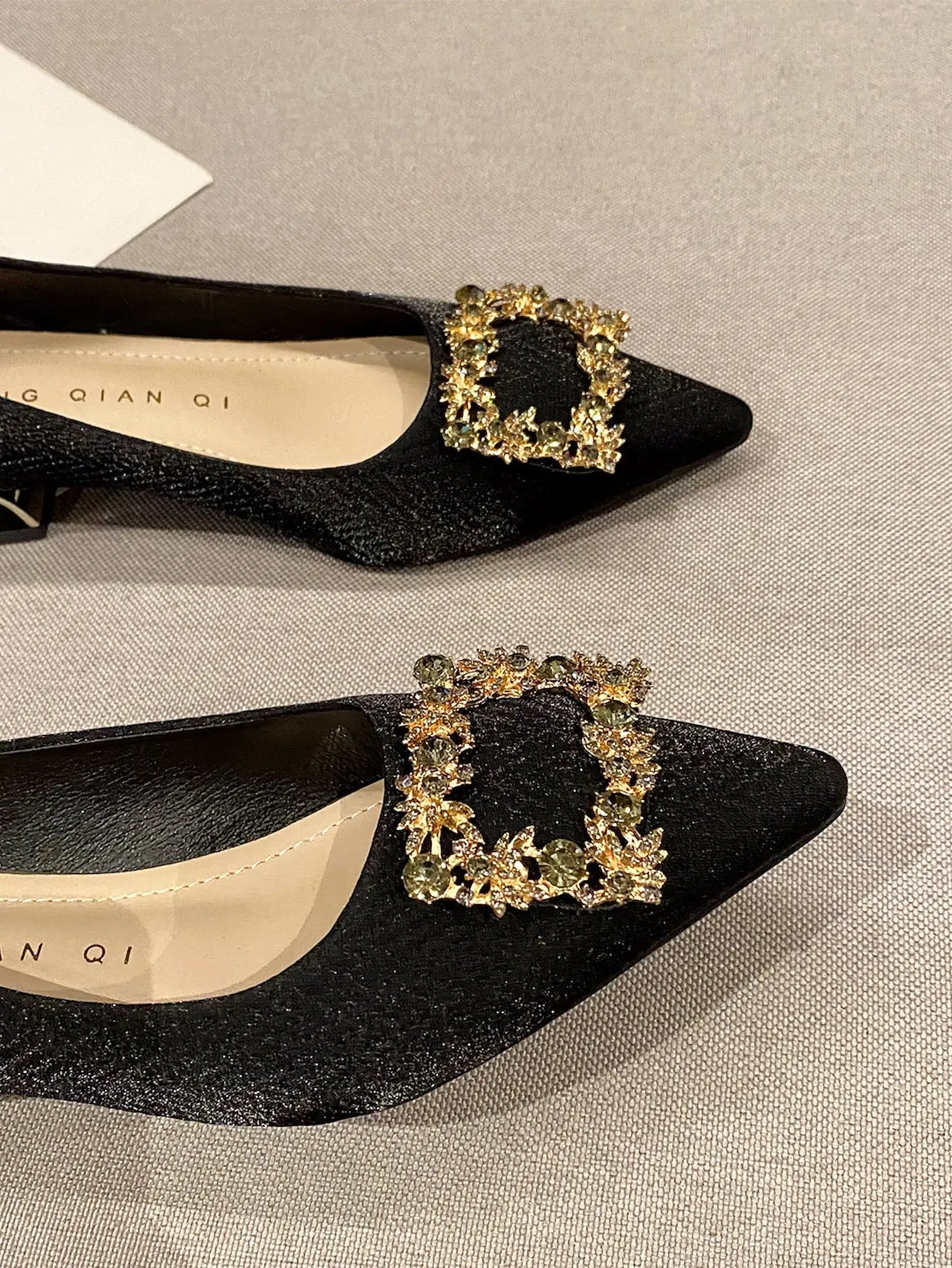 Women Rhinestone Metal Decor Flats, Fashionable Point Toe Flats