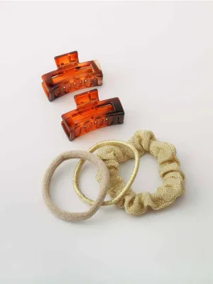 WOMEN'S ASSORTED COLORS SCRUNCHIES & CLAW CLIP SETS