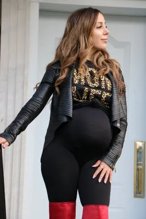 Women's Black "Mom life" cotton maternity & post natal boyfriend T-shirt