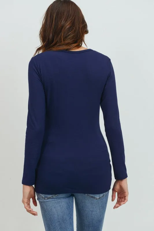 Women's Navy Basic round neck long sleeve soft maternity top