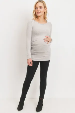 Women's round neck long sleeve rayon maternity & post natal top with side ruching in light pink or light grey