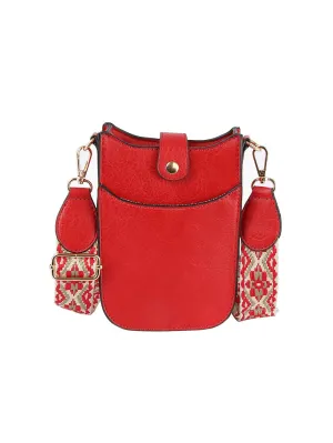 Woven Strap Accented Crossbody Sling Handbag Factory Corp (Red)