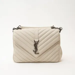 YSL Cream Chevron Quilted Leather Matelasse Medium College bag