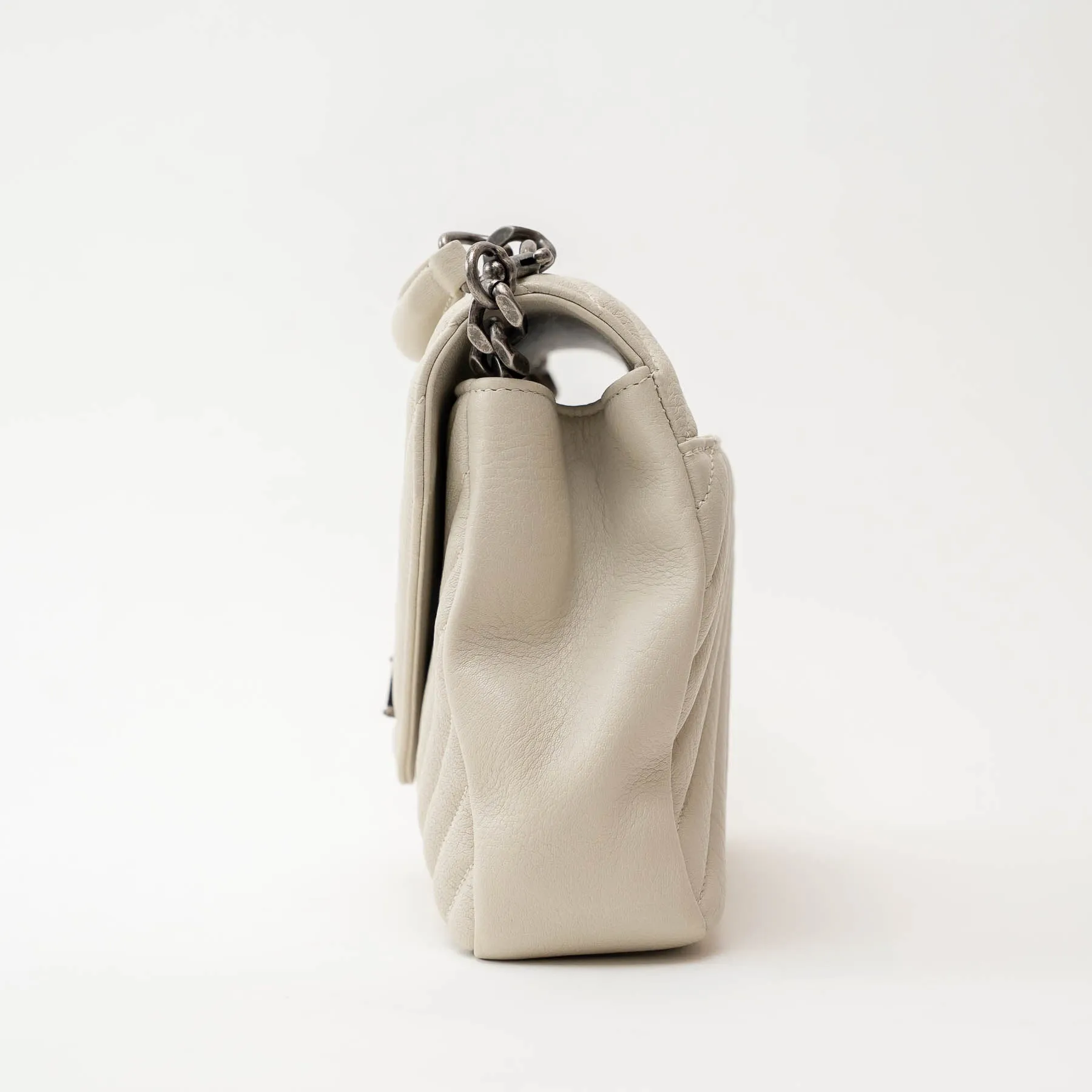 YSL Cream Chevron Quilted Leather Matelasse Medium College bag