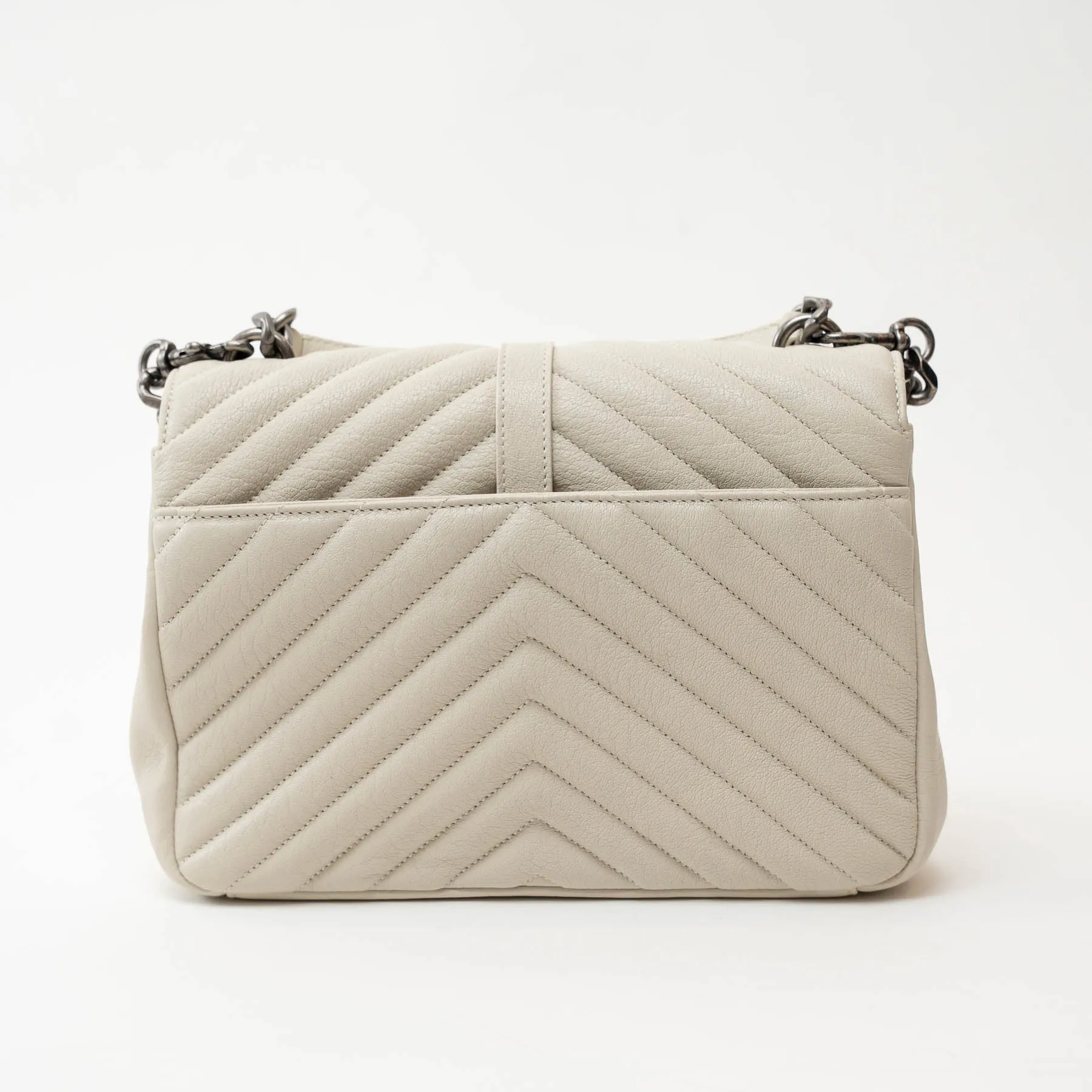 YSL Cream Chevron Quilted Leather Matelasse Medium College bag