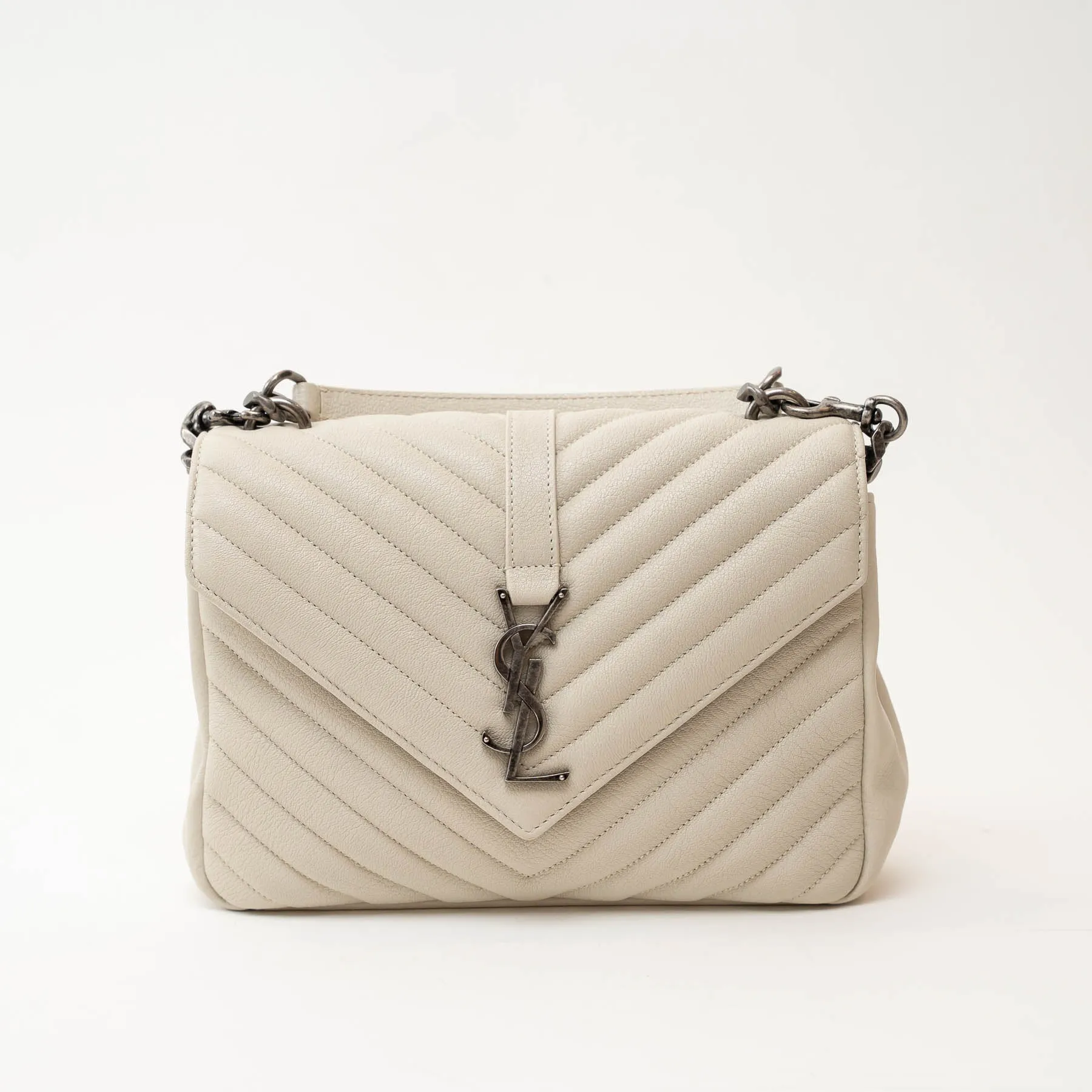 YSL Cream Chevron Quilted Leather Matelasse Medium College bag