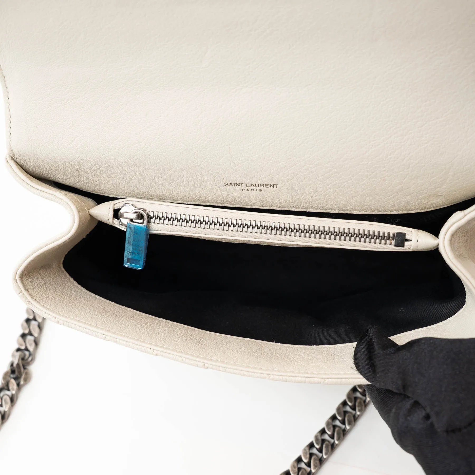 YSL Cream Chevron Quilted Leather Matelasse Medium College bag